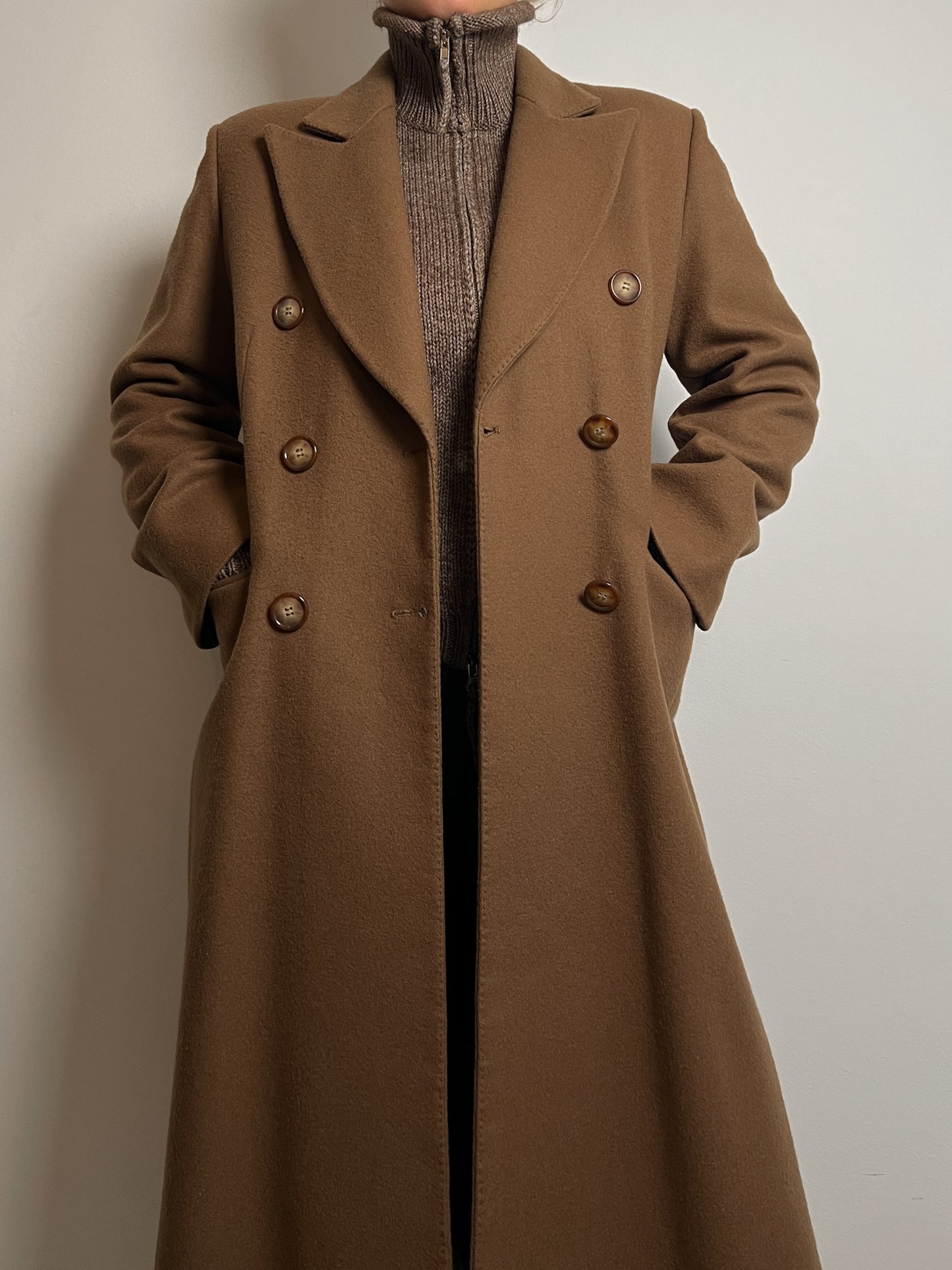 Tailored pure wool camel coat