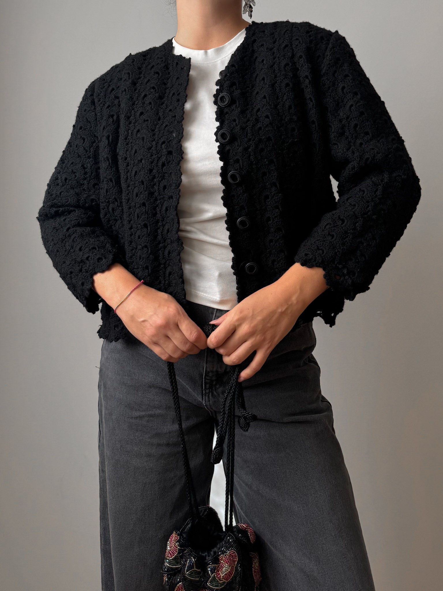 Pure wool embroidered black jacket