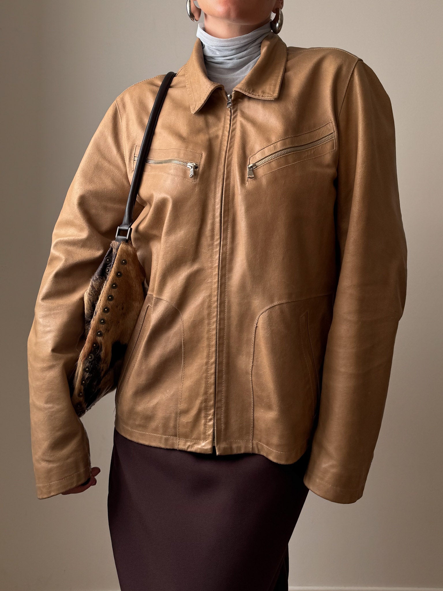 Real leather beige jacket