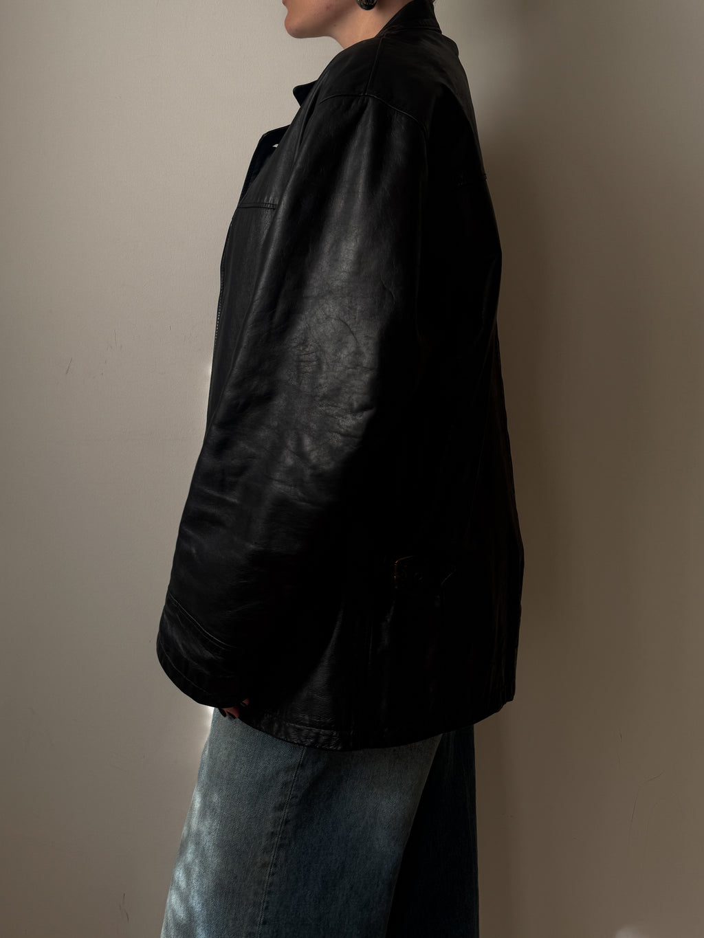 Giacca vintage in vera pelle nera