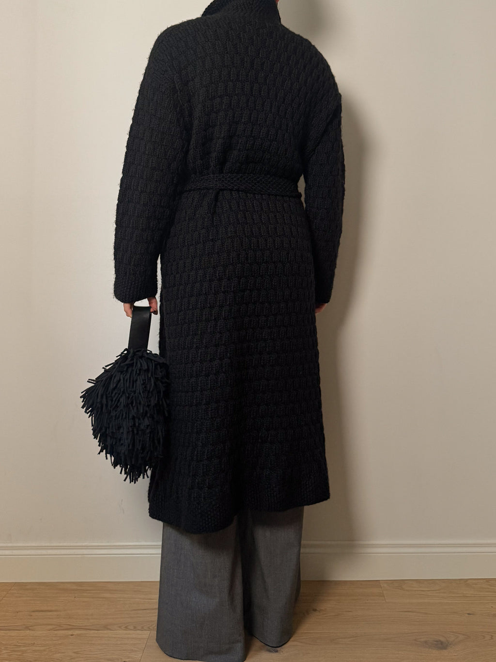 Pure wool embroidered maxi cardigan