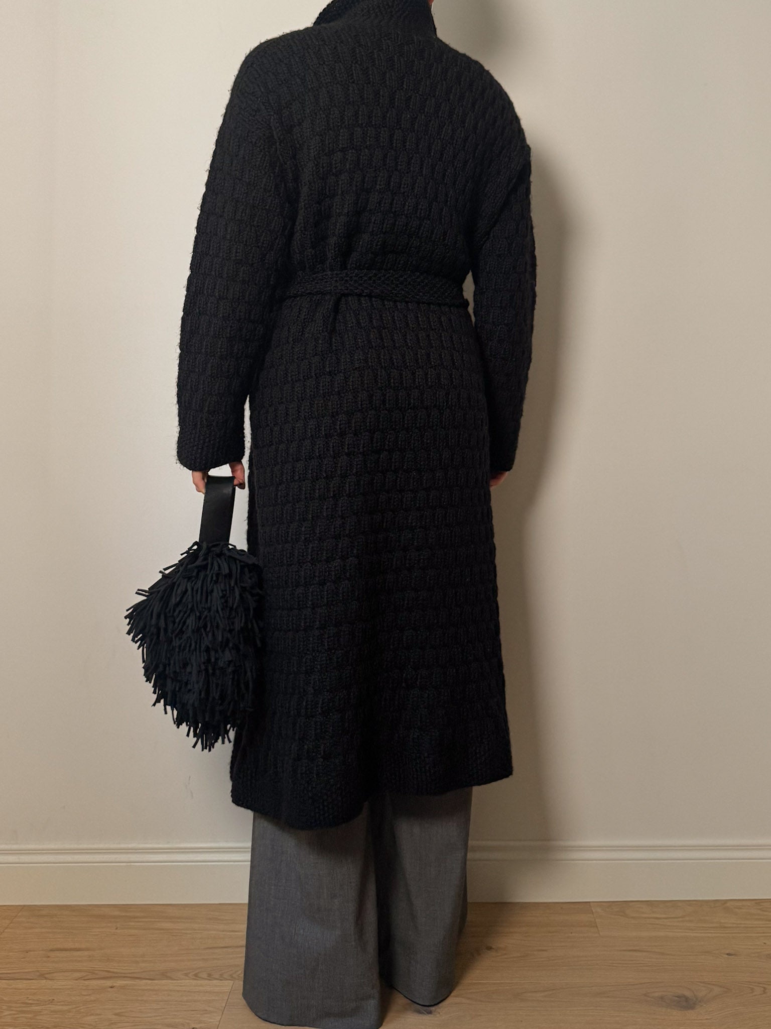 Pure wool embroidered maxi cardigan