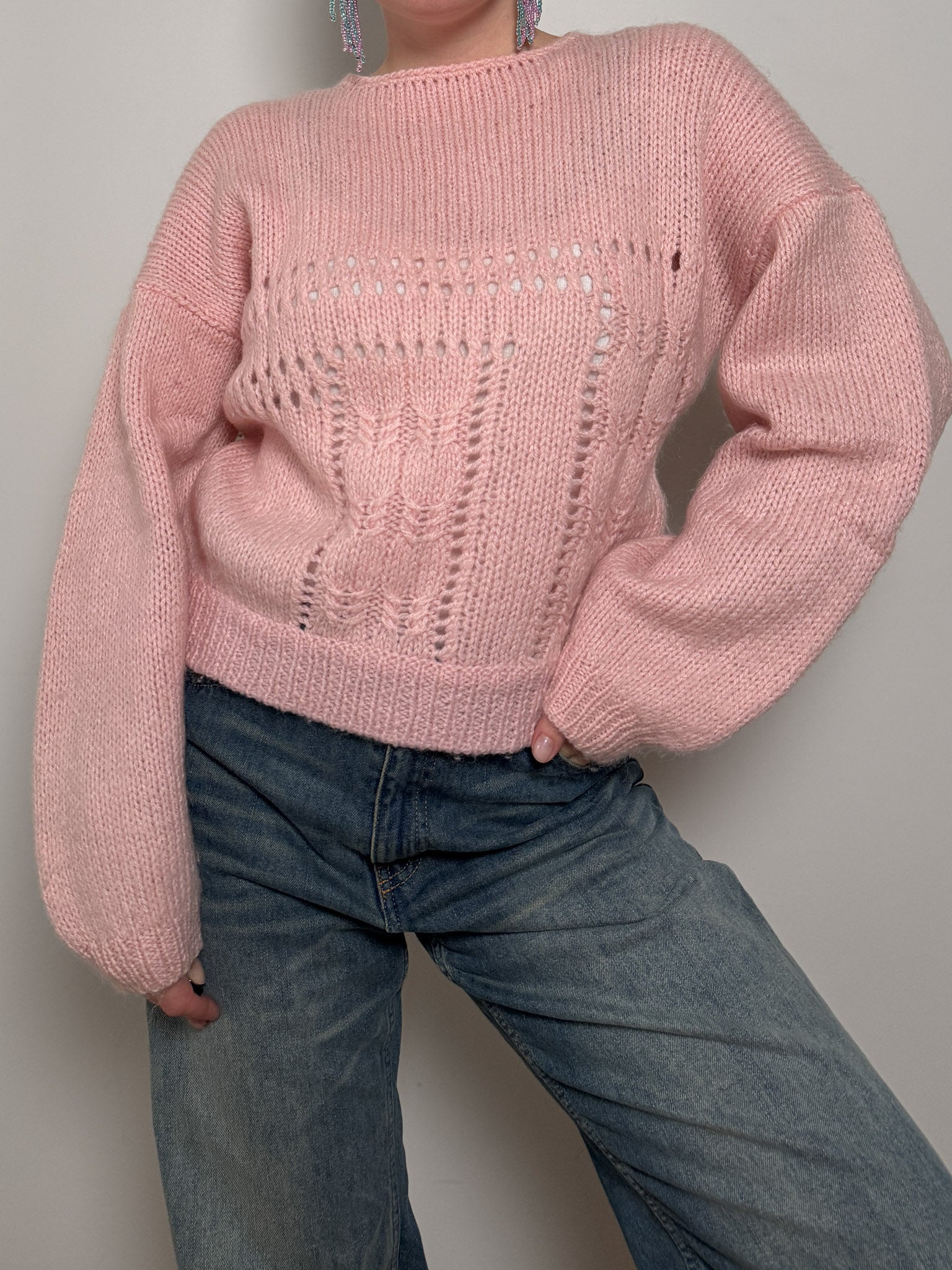Pure wool embroidered pink pull