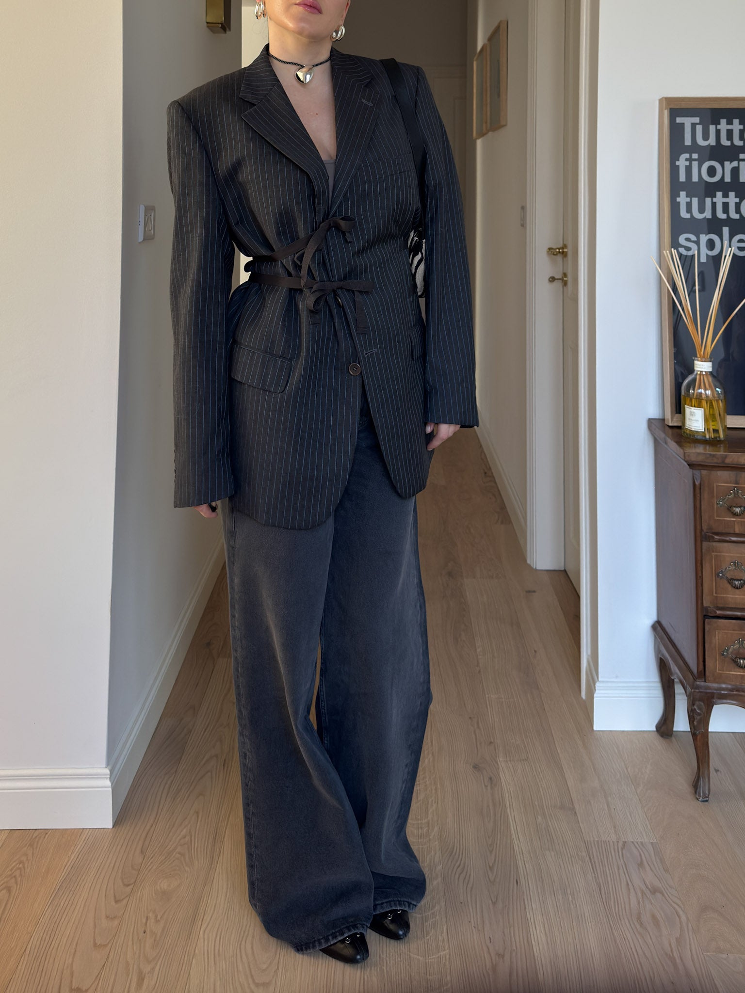 Brando pinestriped anthracite wool