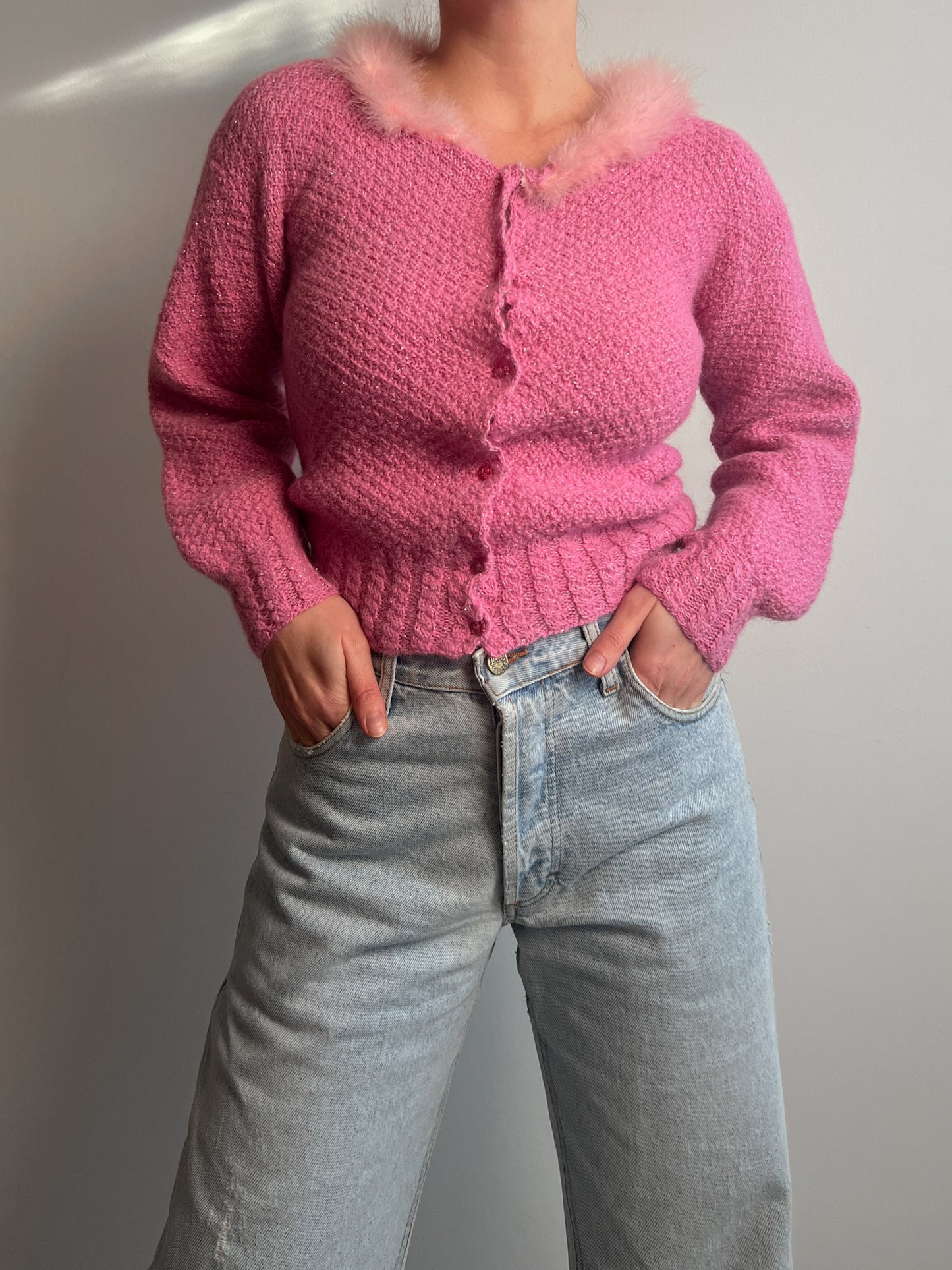 Wool and plumage pink cardigan