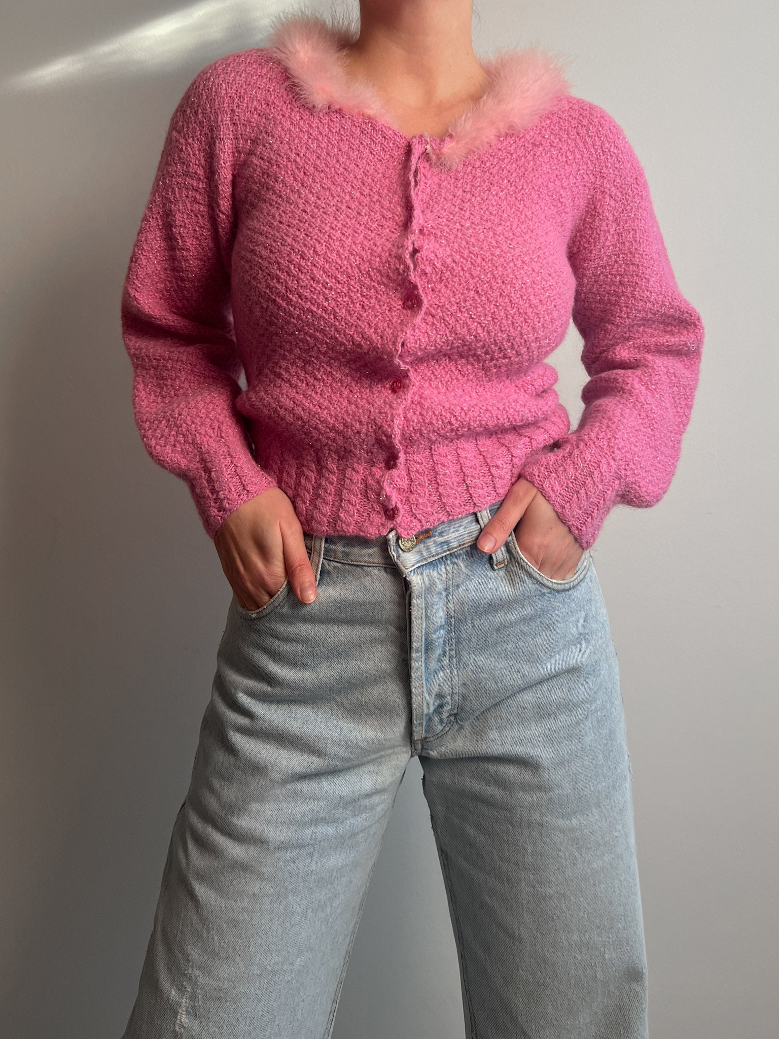 Wool and plumage pink cardigan