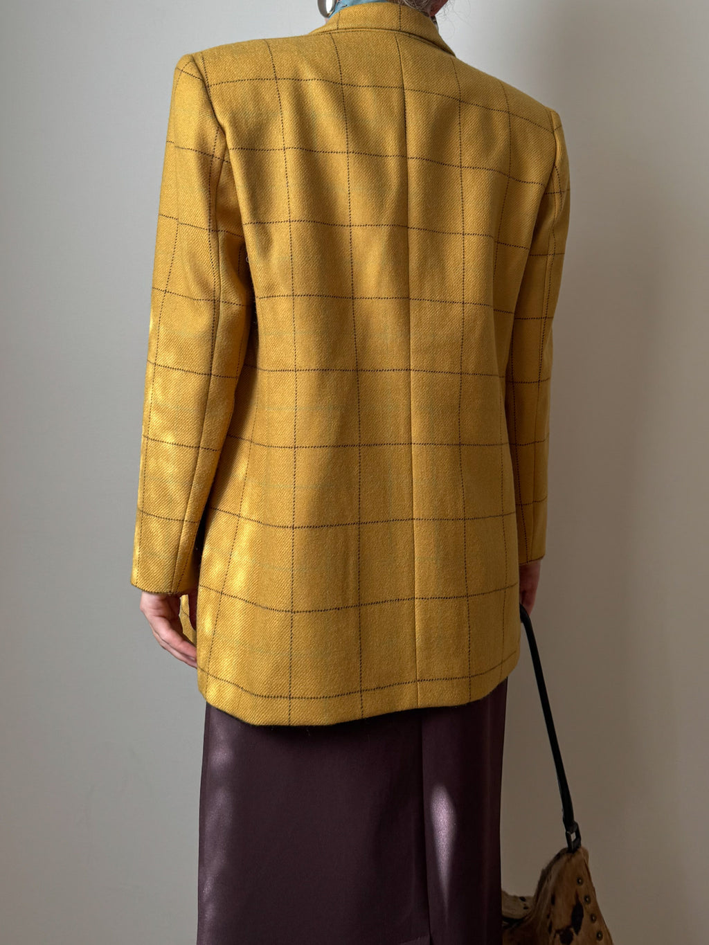 Pure wool check yellow blazer