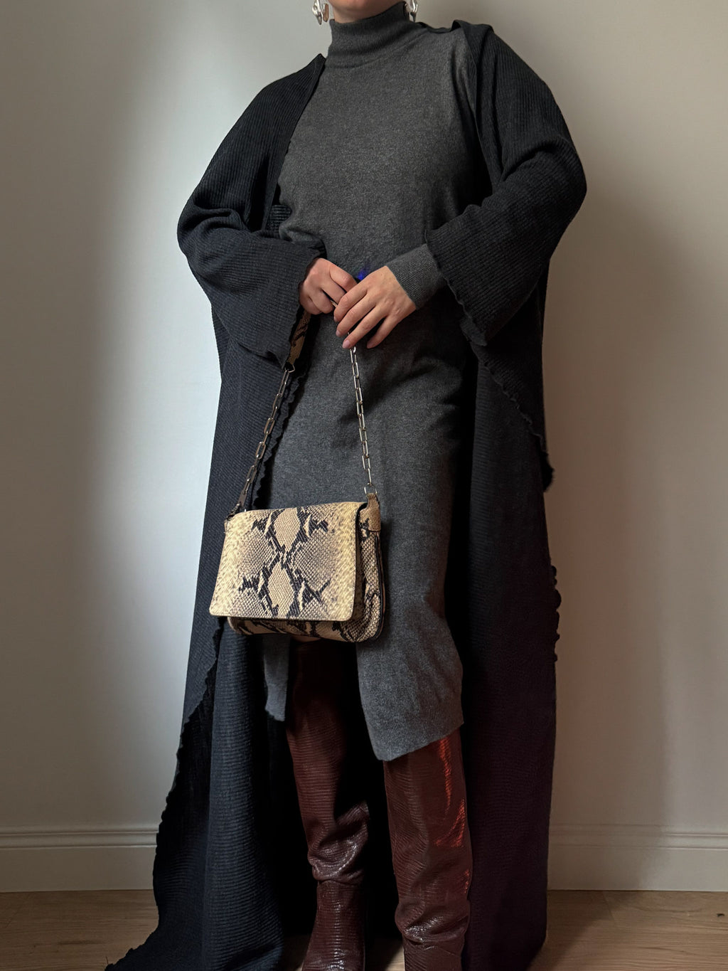 Pure wool anthracite maxi cardigan