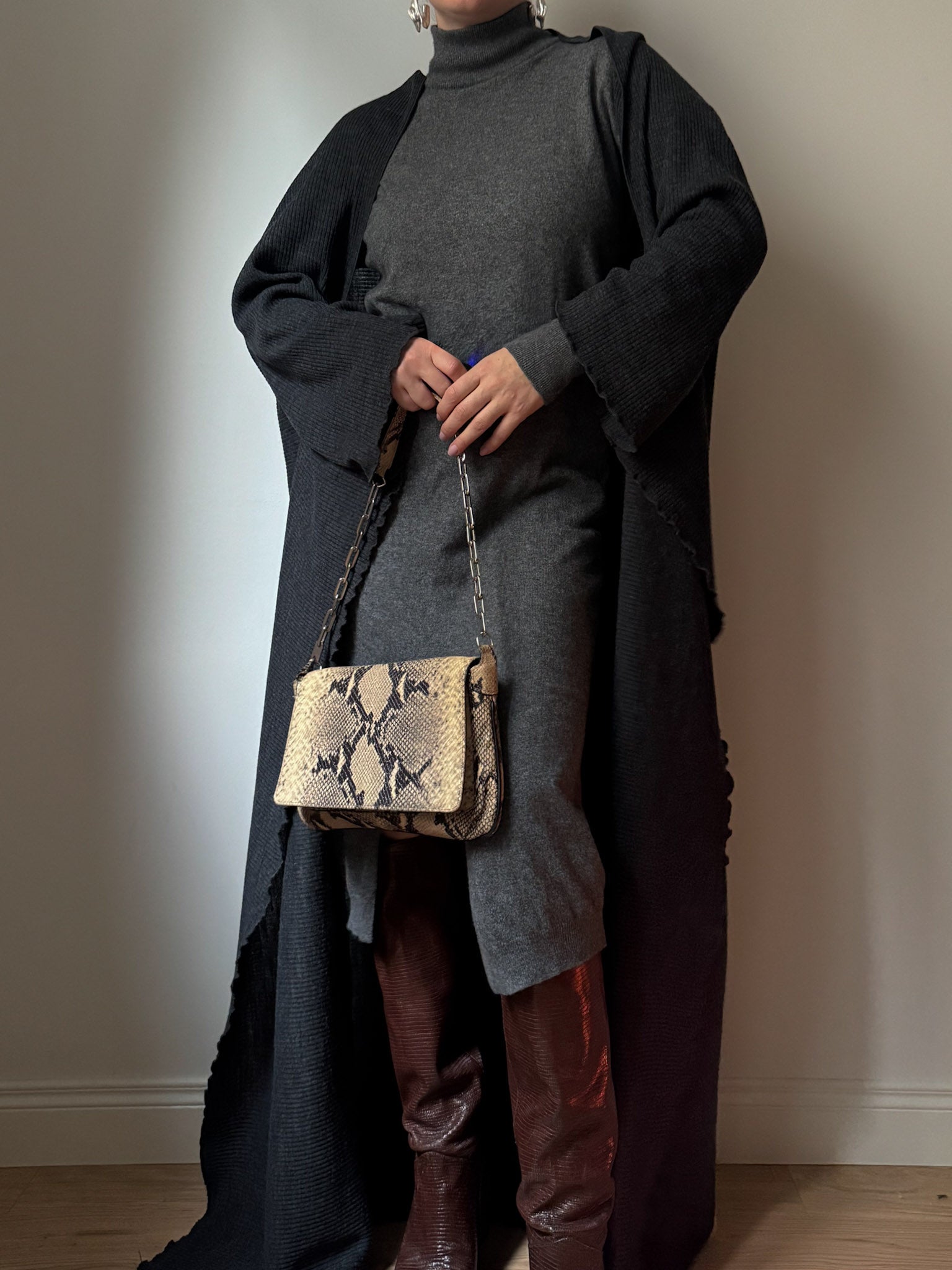 Pure wool anthracite maxi cardigan