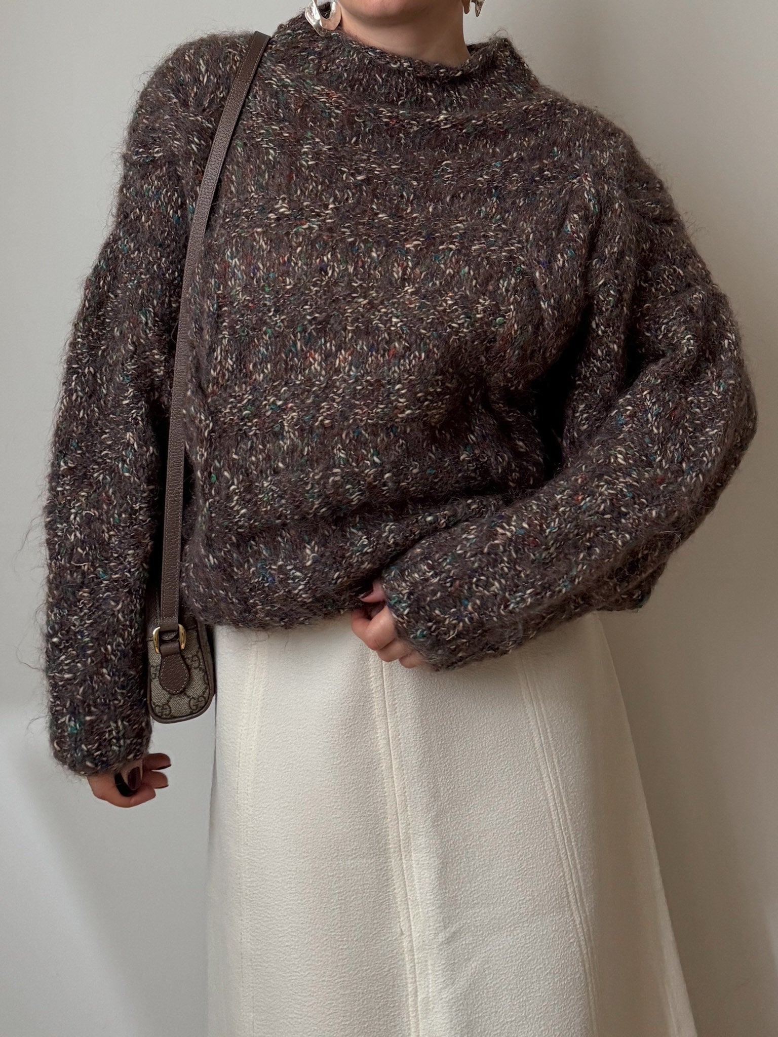Pure wool embroidered melange pull