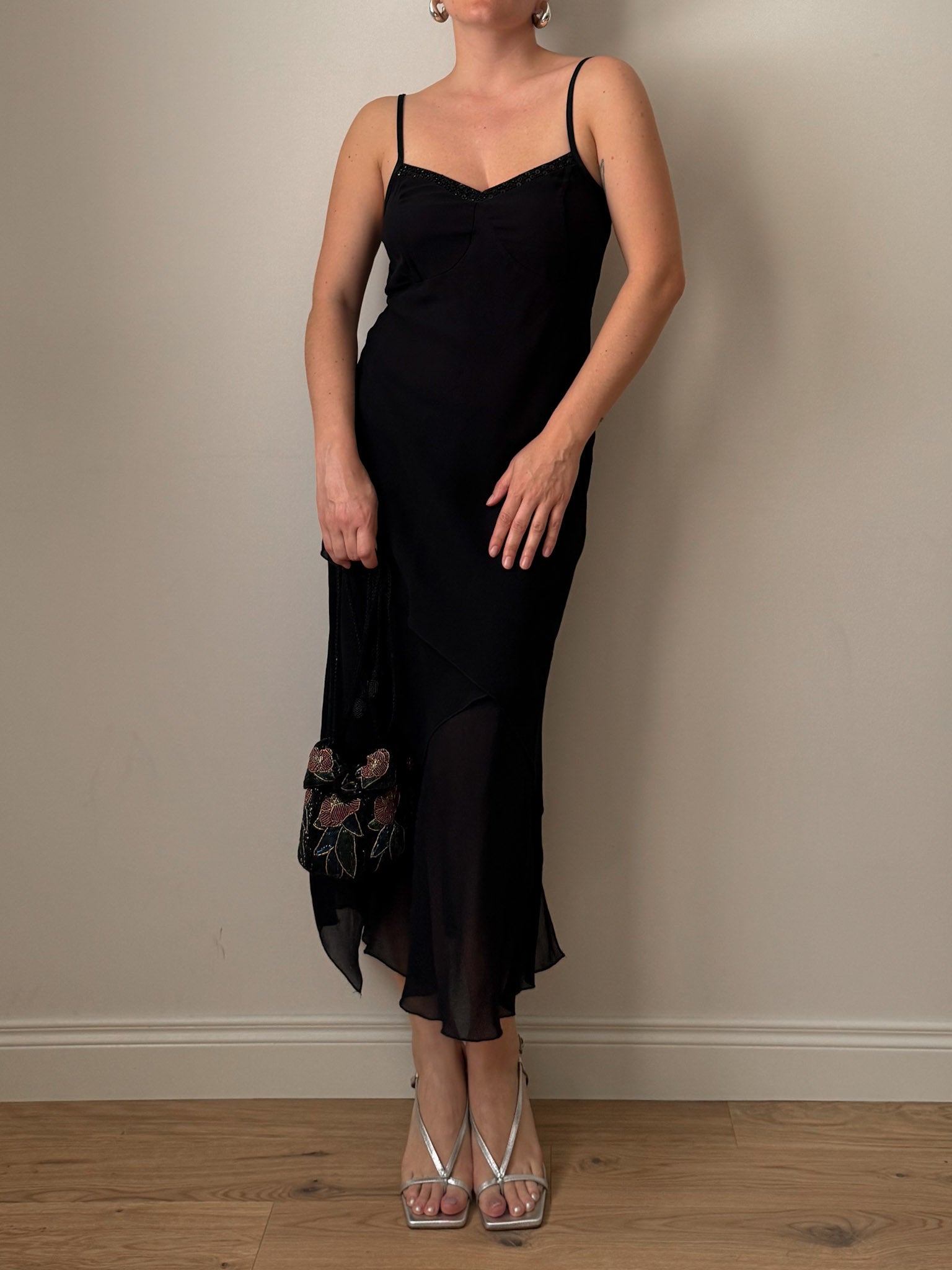 Viscose and sequin black dress