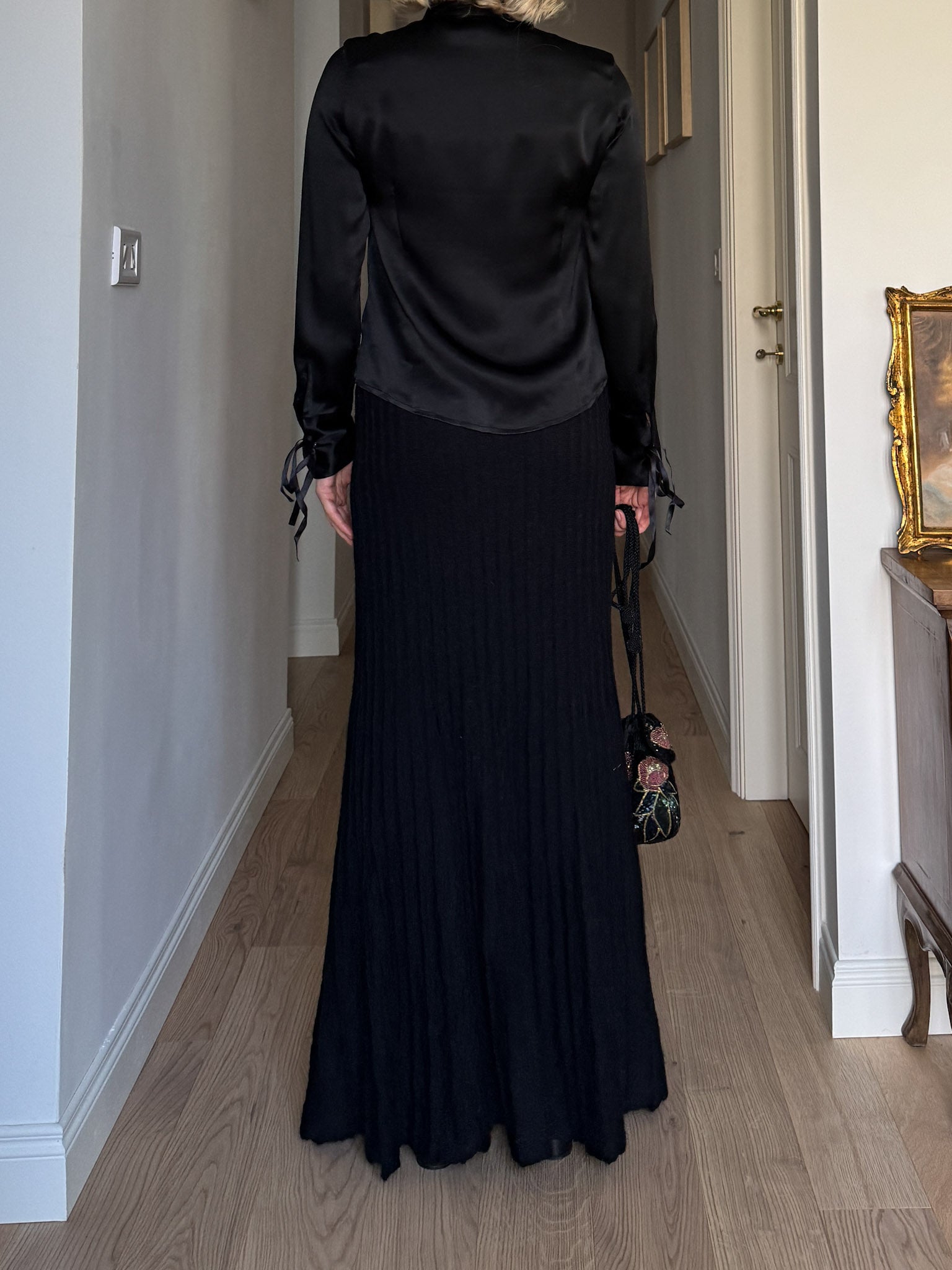Pure wool black long skirt