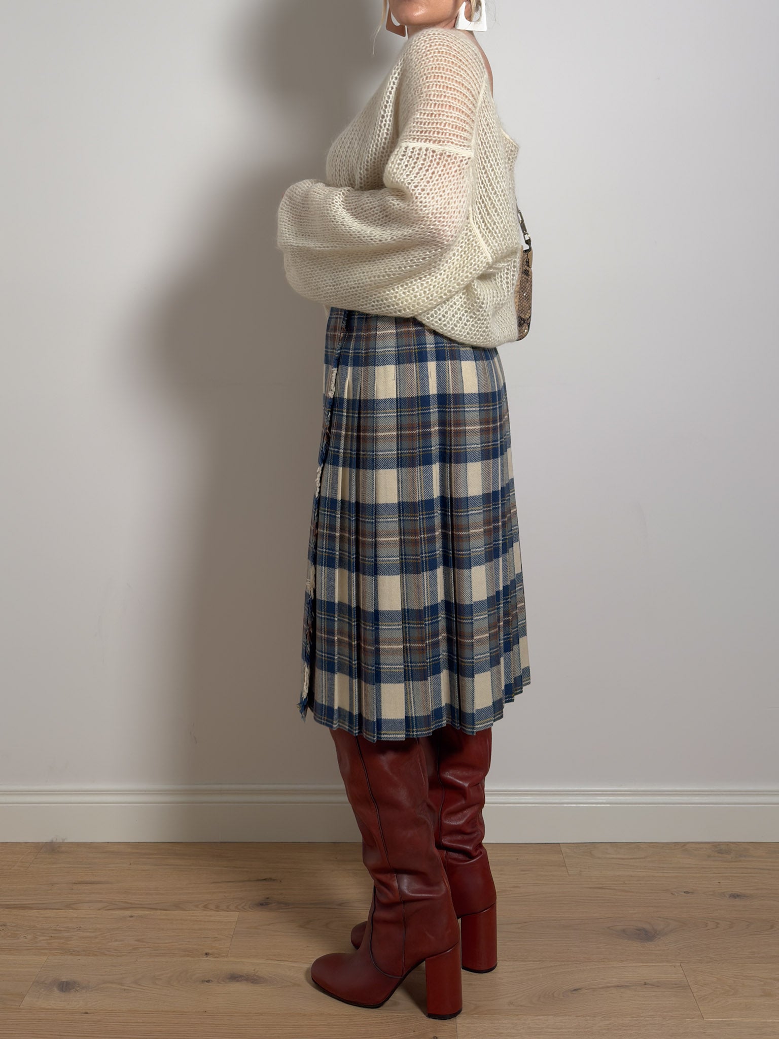 Pure wool tartan pleated skirt
