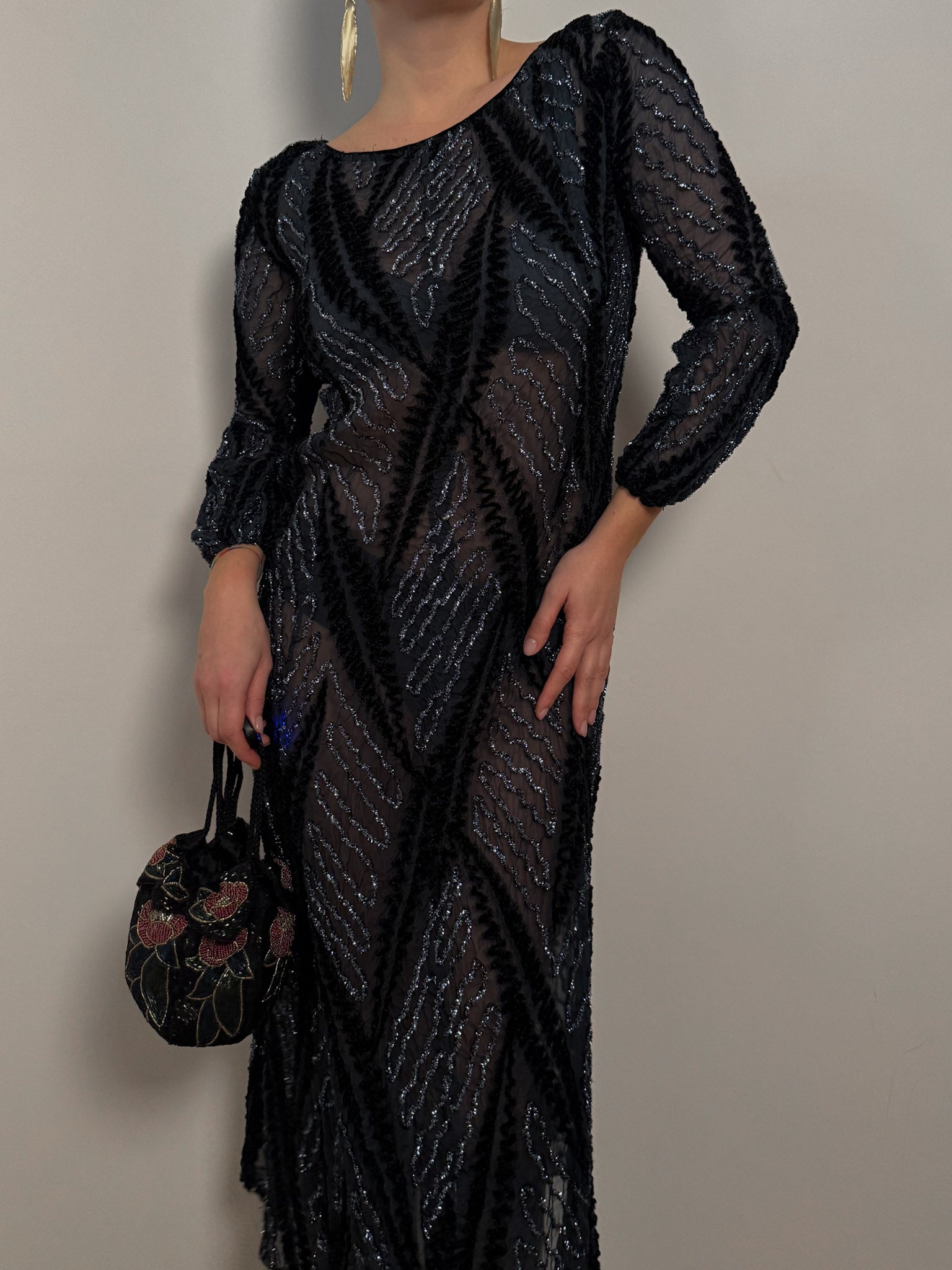 Metallic patterned sheer dress