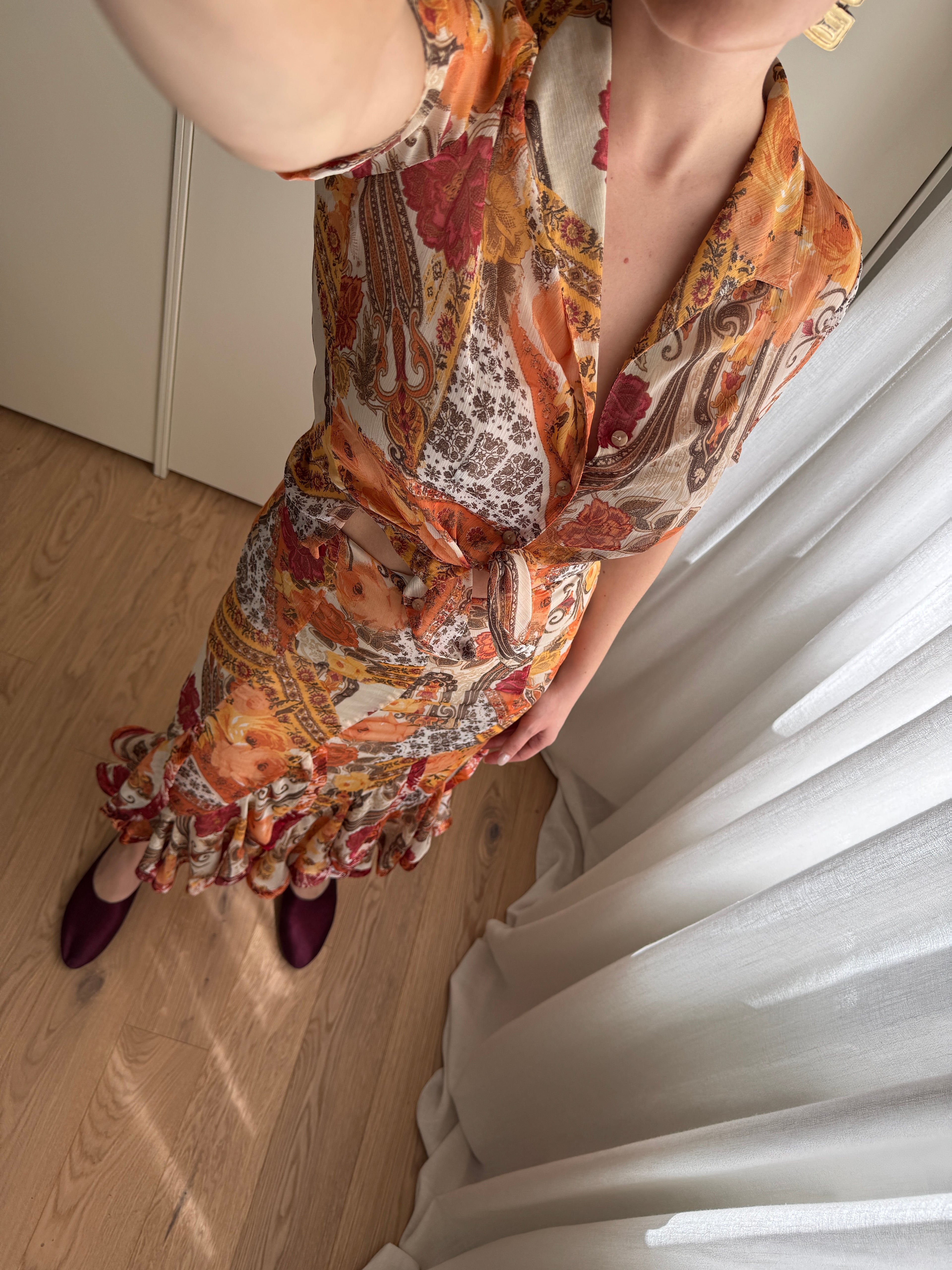 Set coordinato in viscosa stampa patchwork arancio