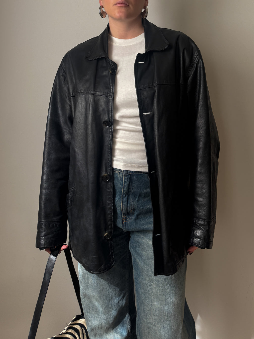 Giacca vintage in vera pelle nera