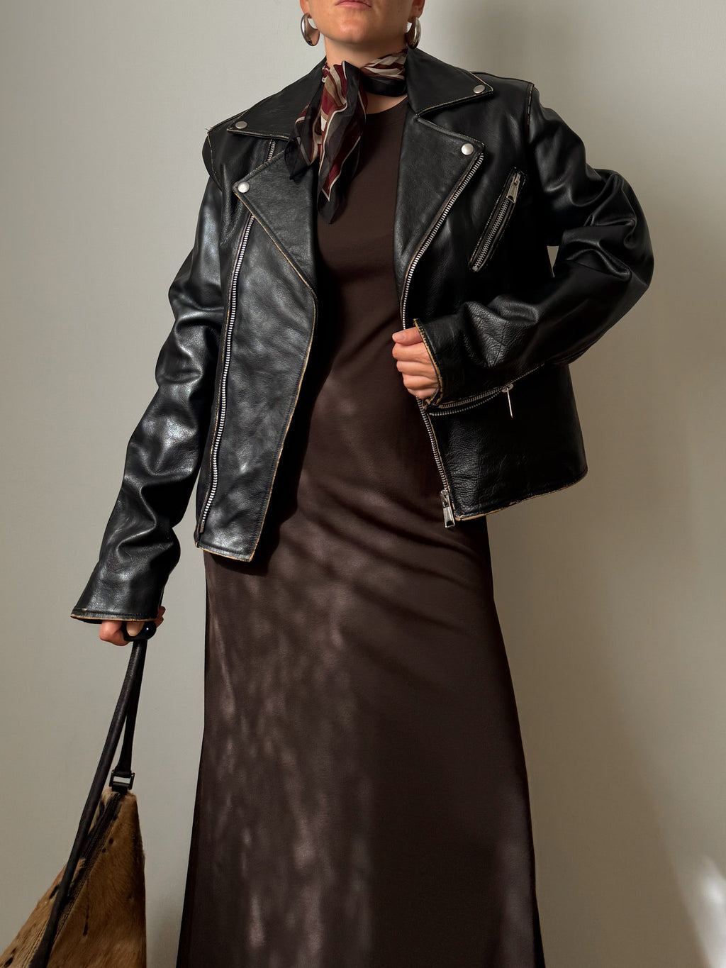 Real leather distressed Chiodo jacket