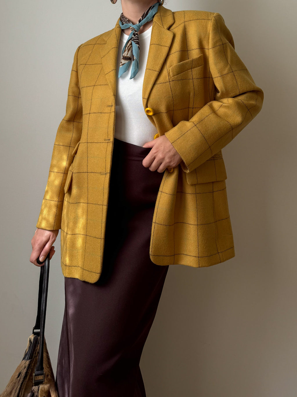 Pure wool check yellow blazer
