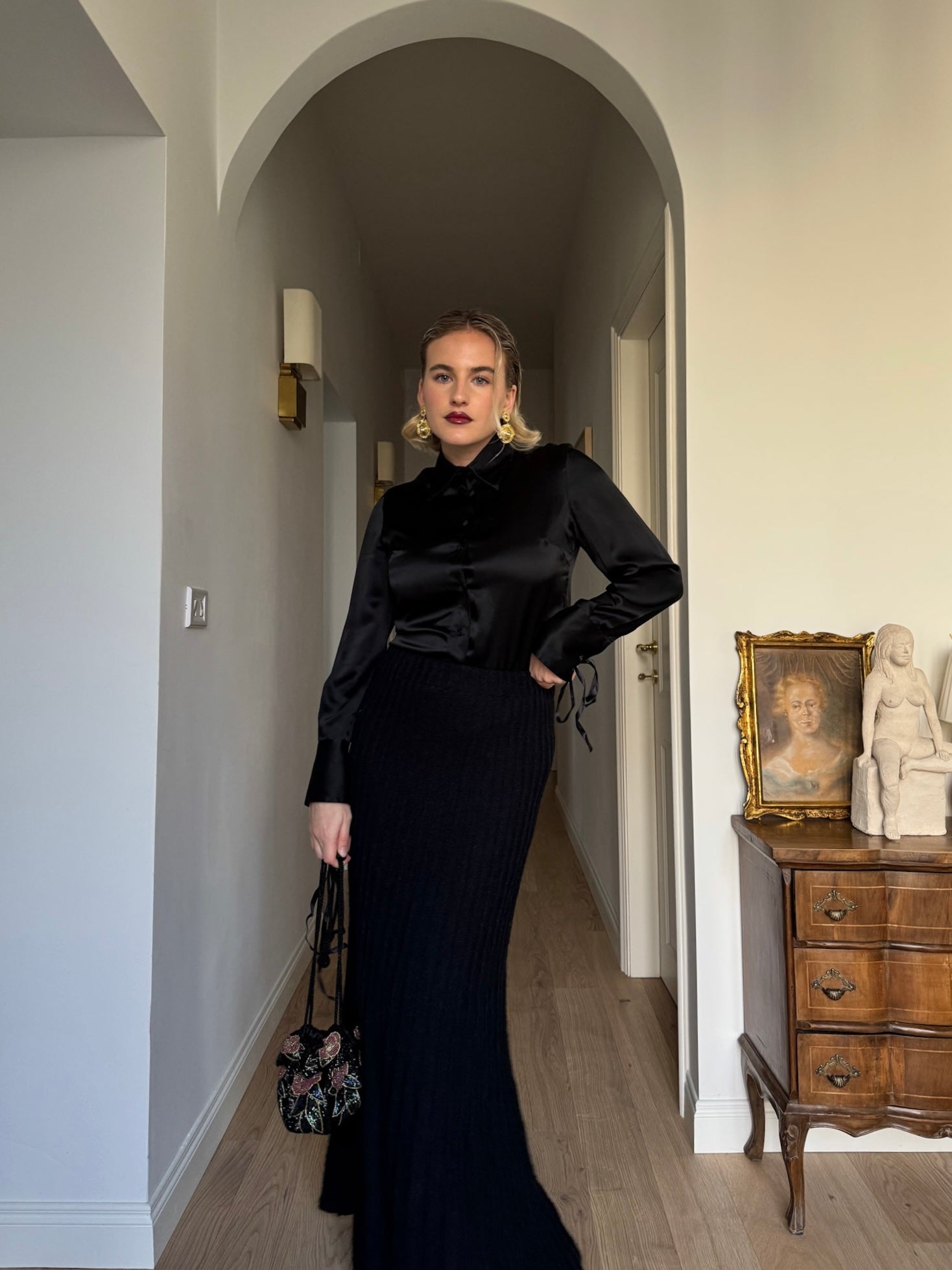 Pure wool black long skirt