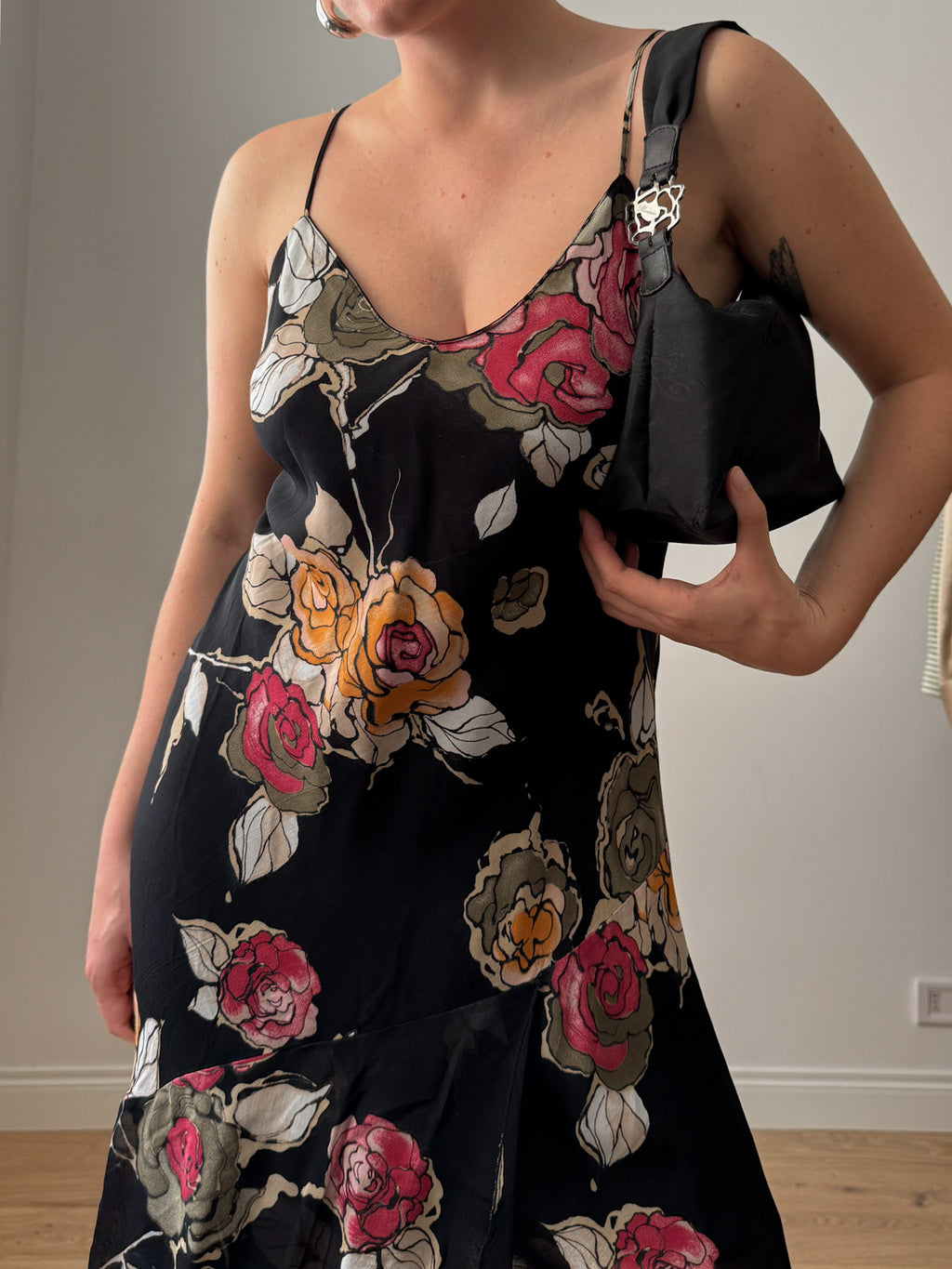 Viscose floral black dress