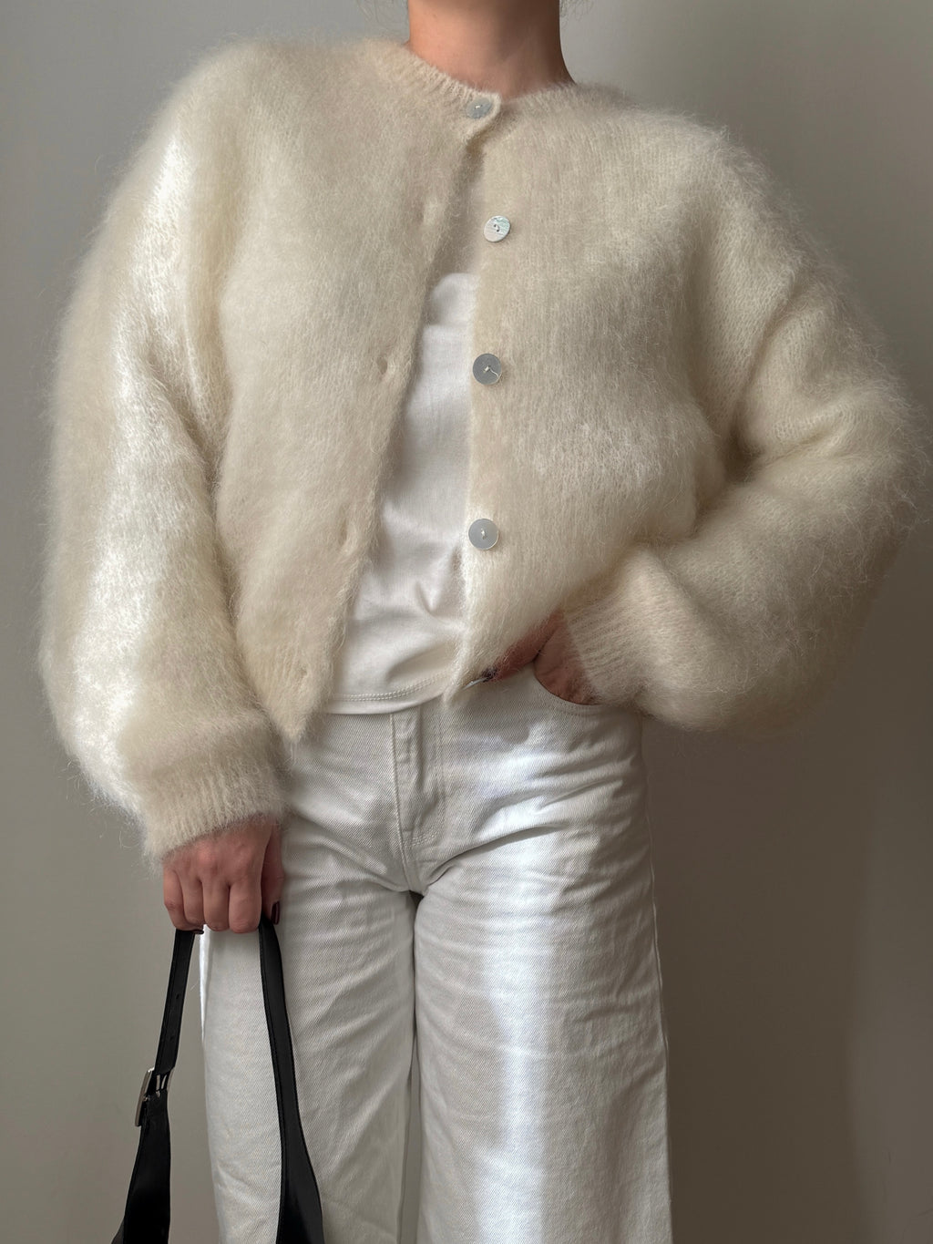 Cardigan in kid mohair - Milk