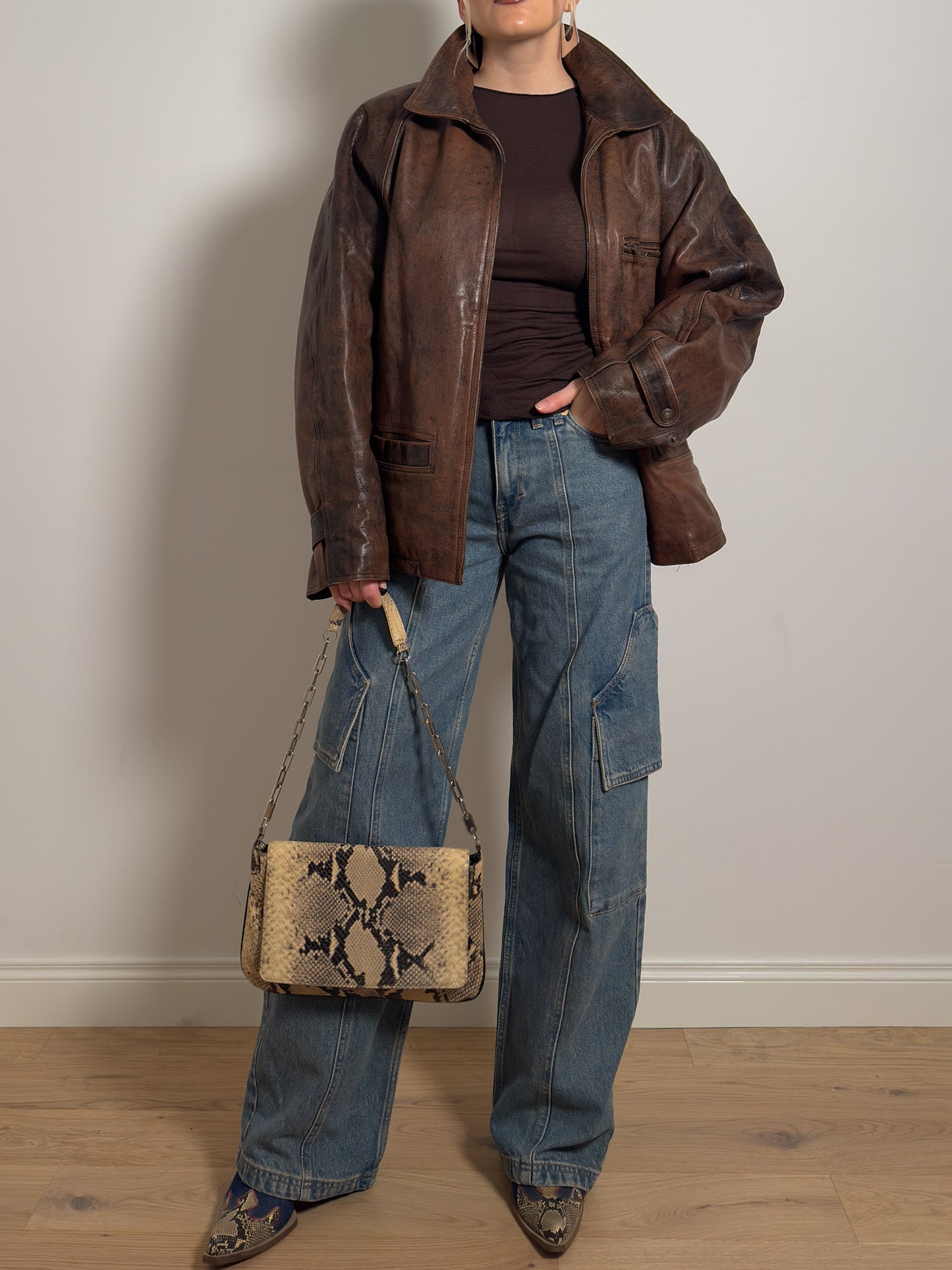 Real leather distressed jacket