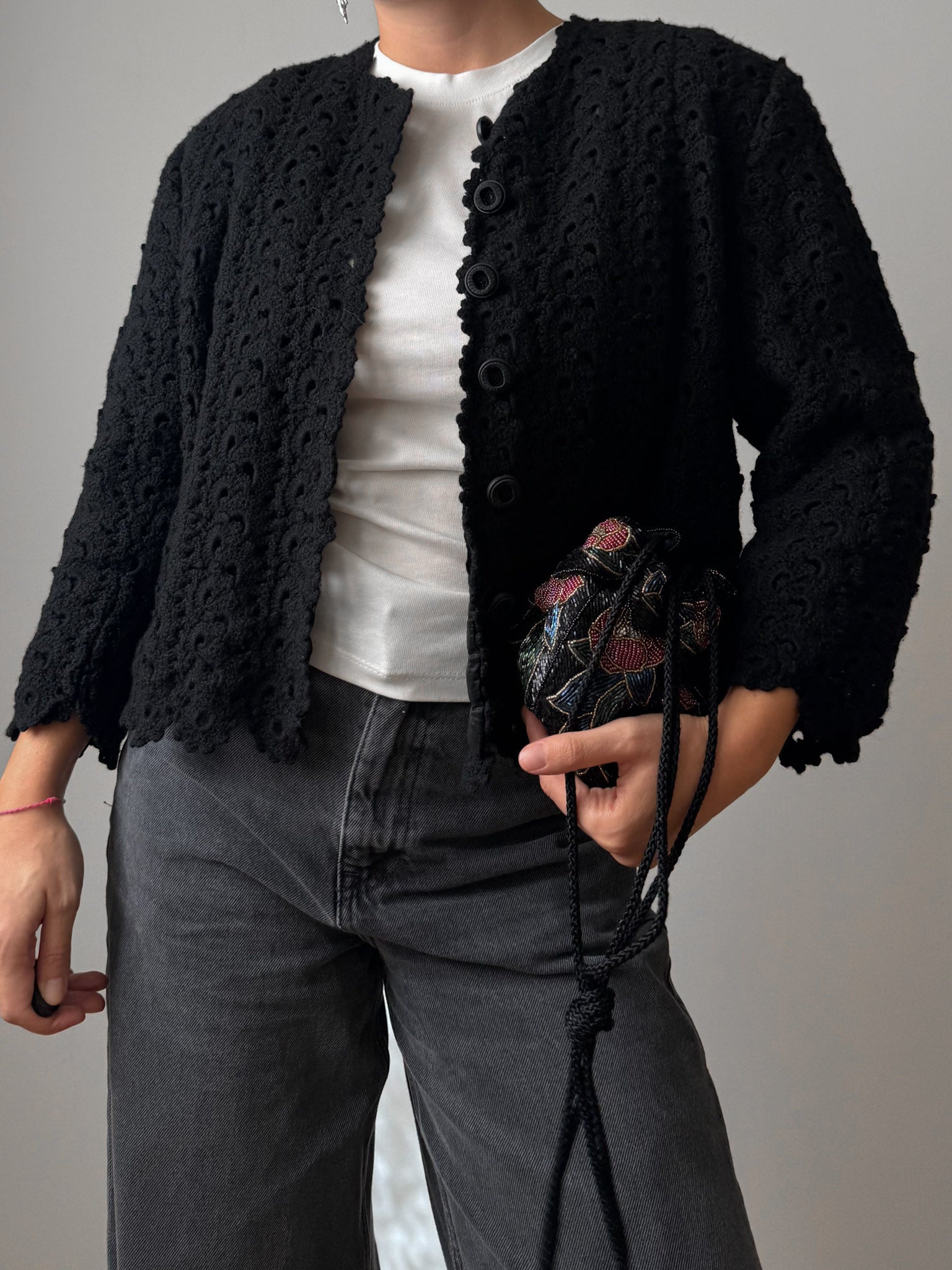 Pure wool embroidered black jacket
