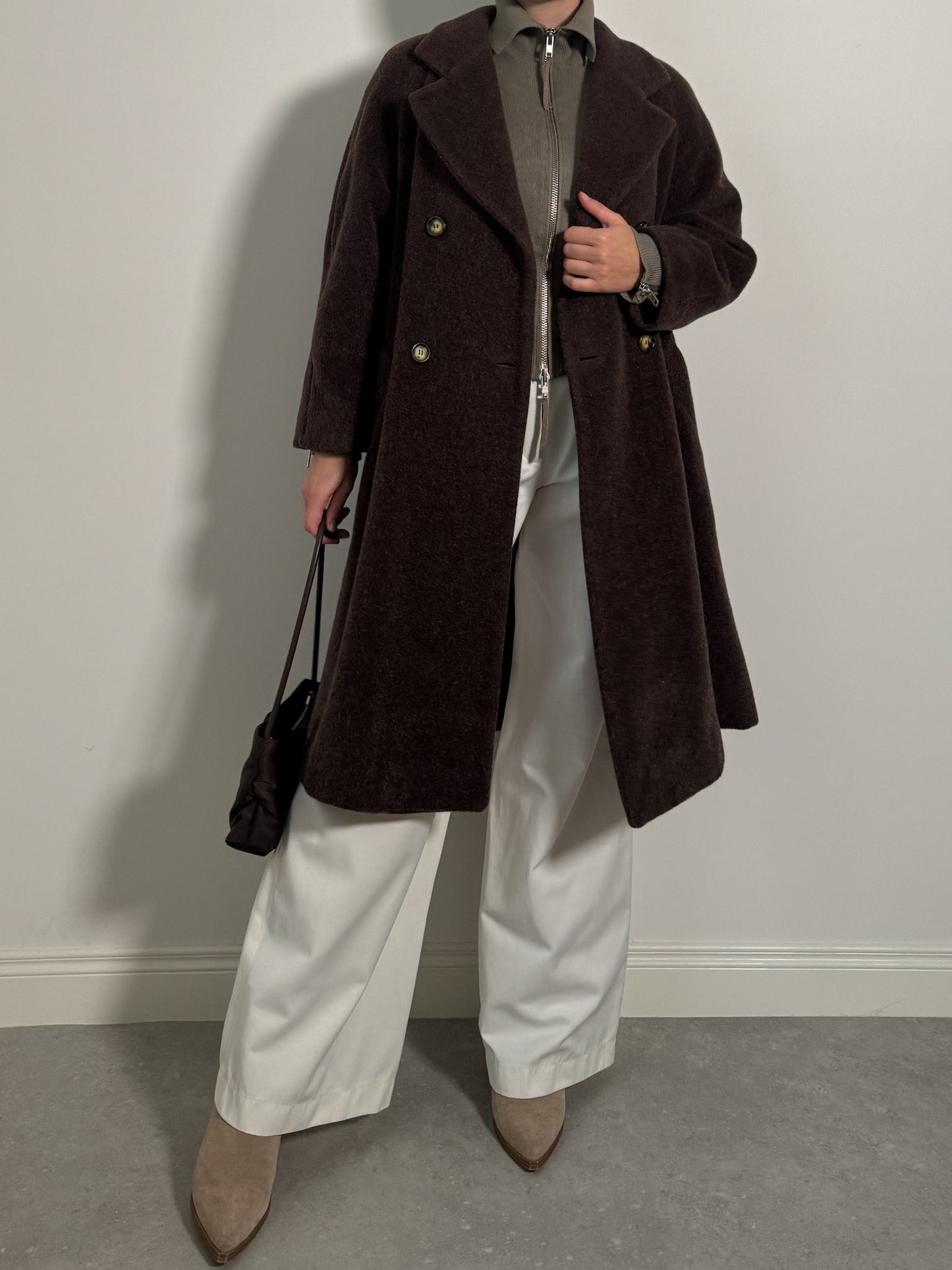 Marella wool, alpaca and mohair chocolate coat