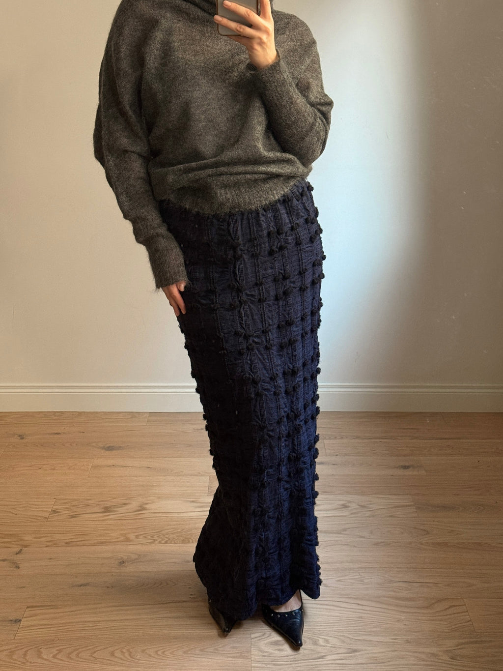 Textured cotton blue skirt