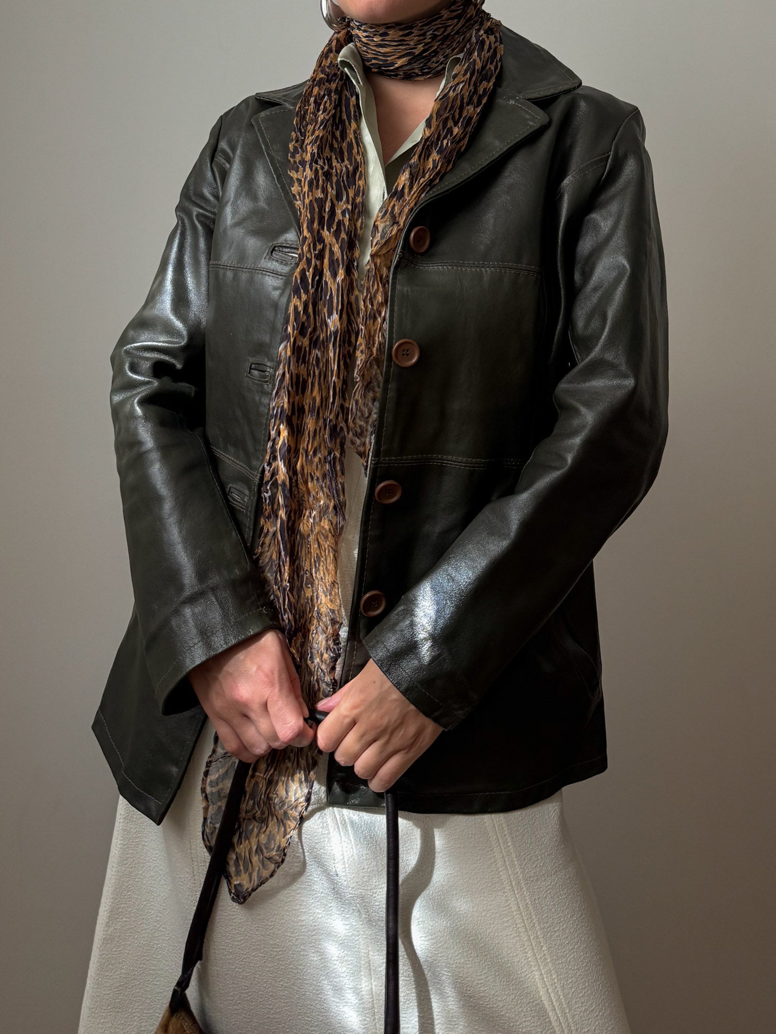 Real leather green jacket