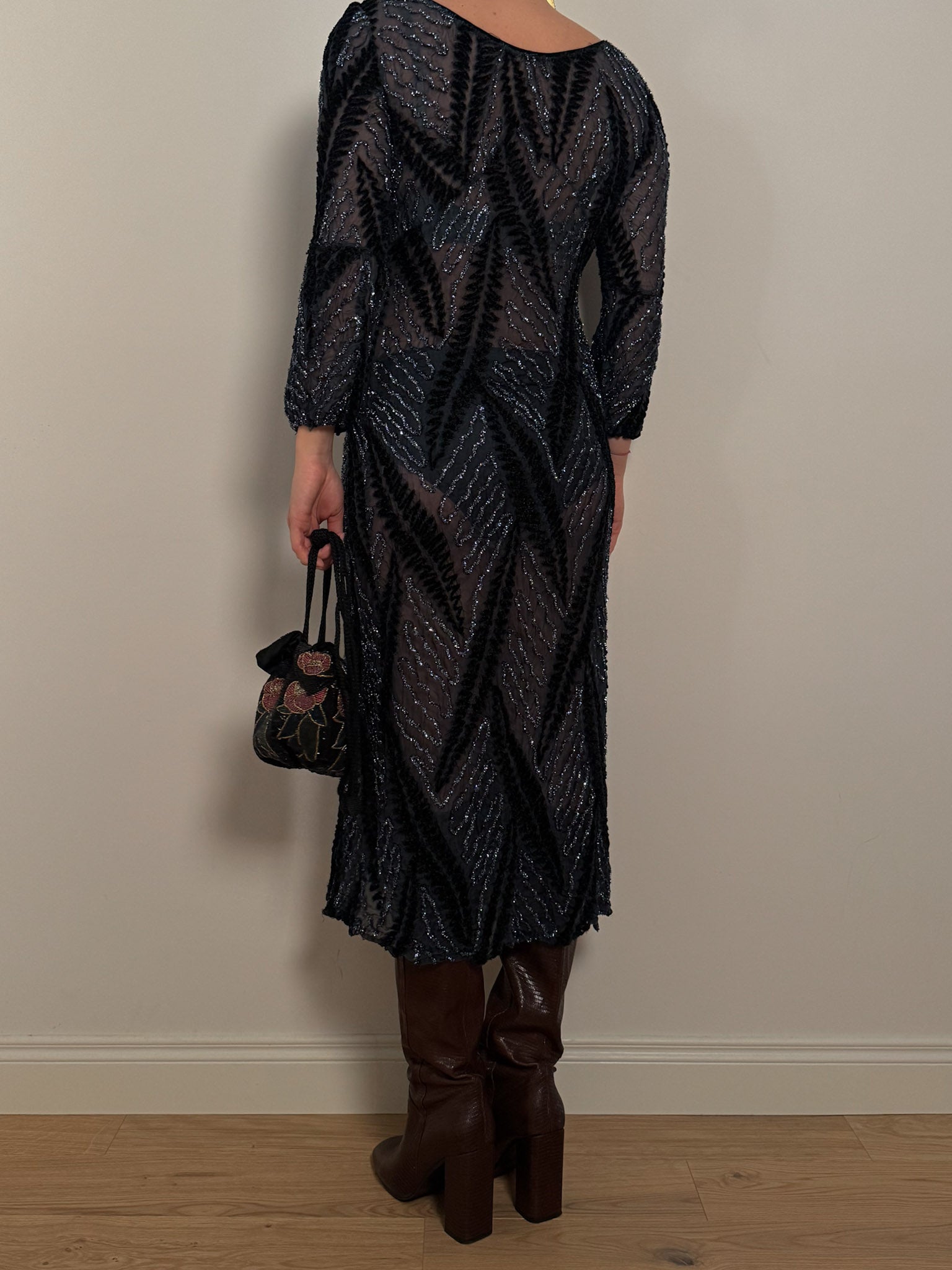 Metallic patterned sheer dress