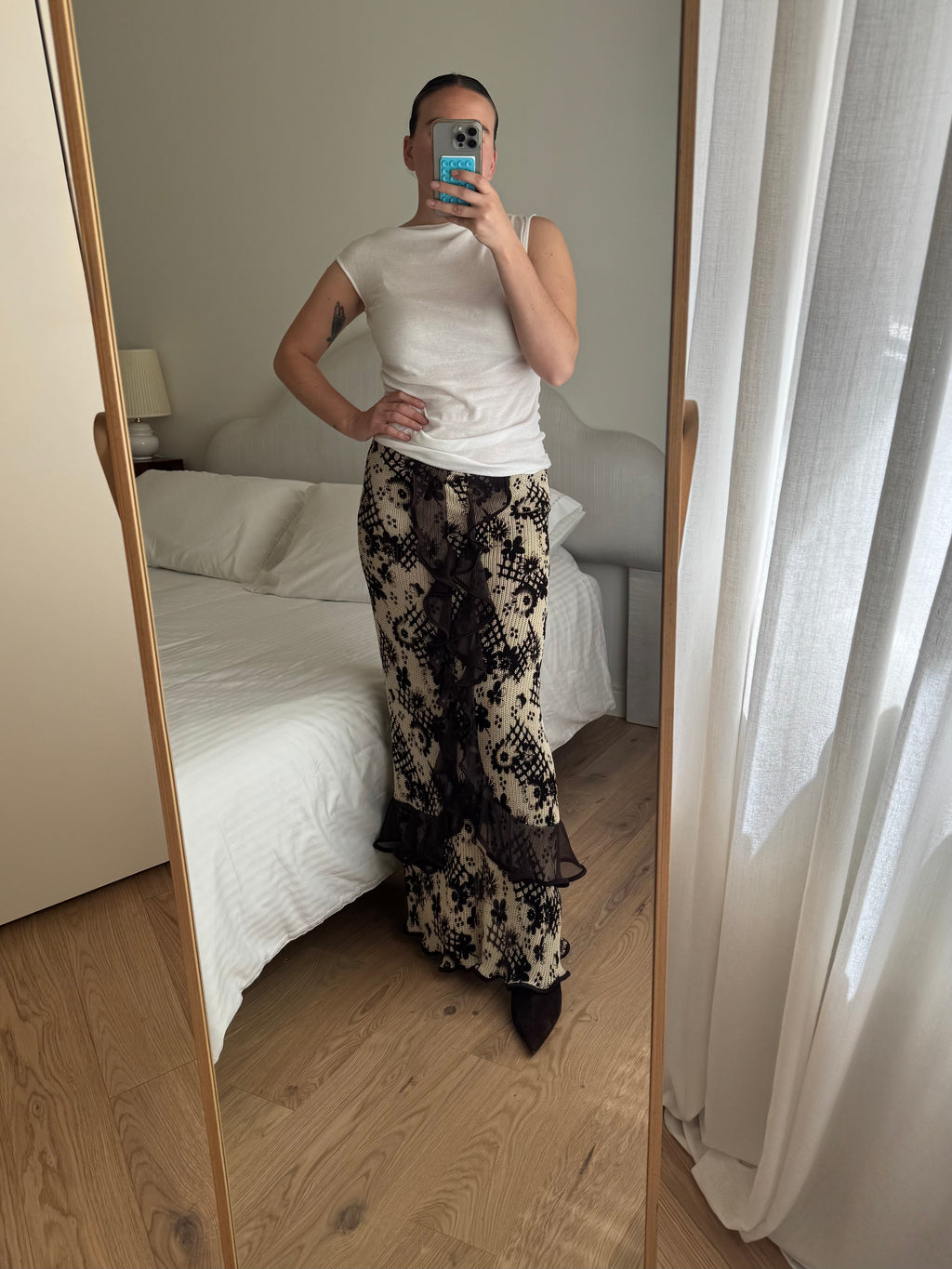 Rouches brown and sand long skirt