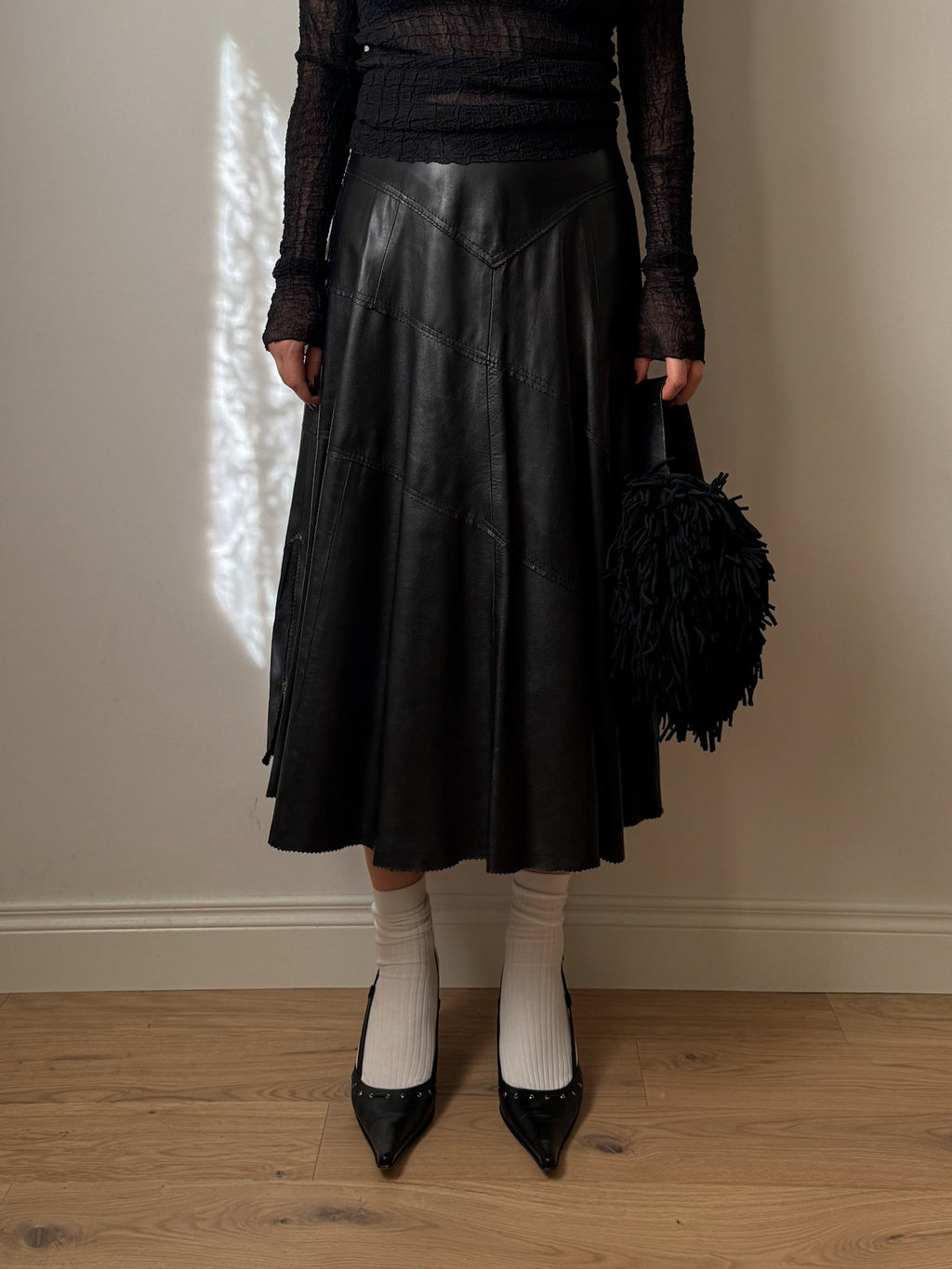 Real leather black skirt