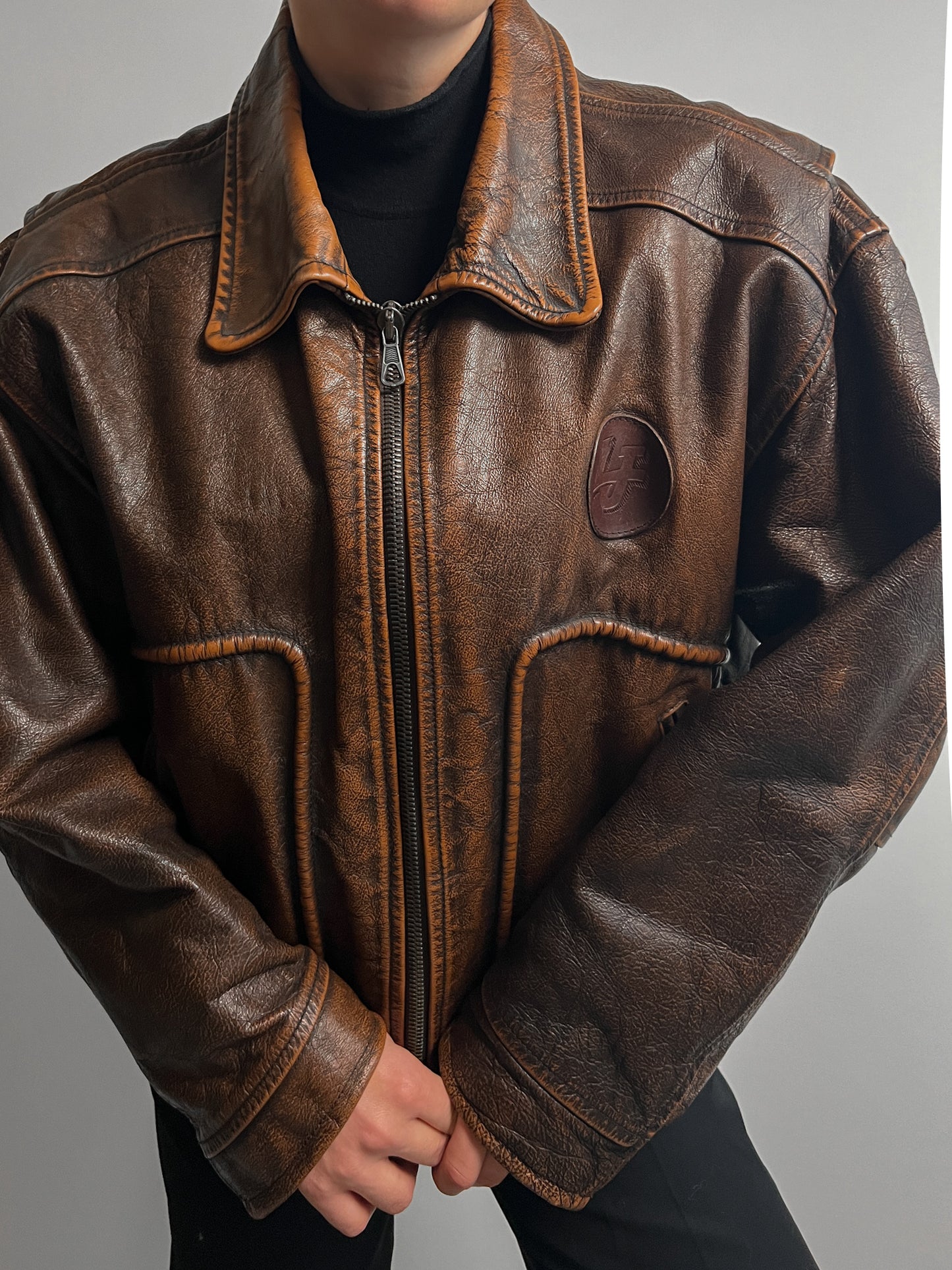 Genuine leather biker jacket