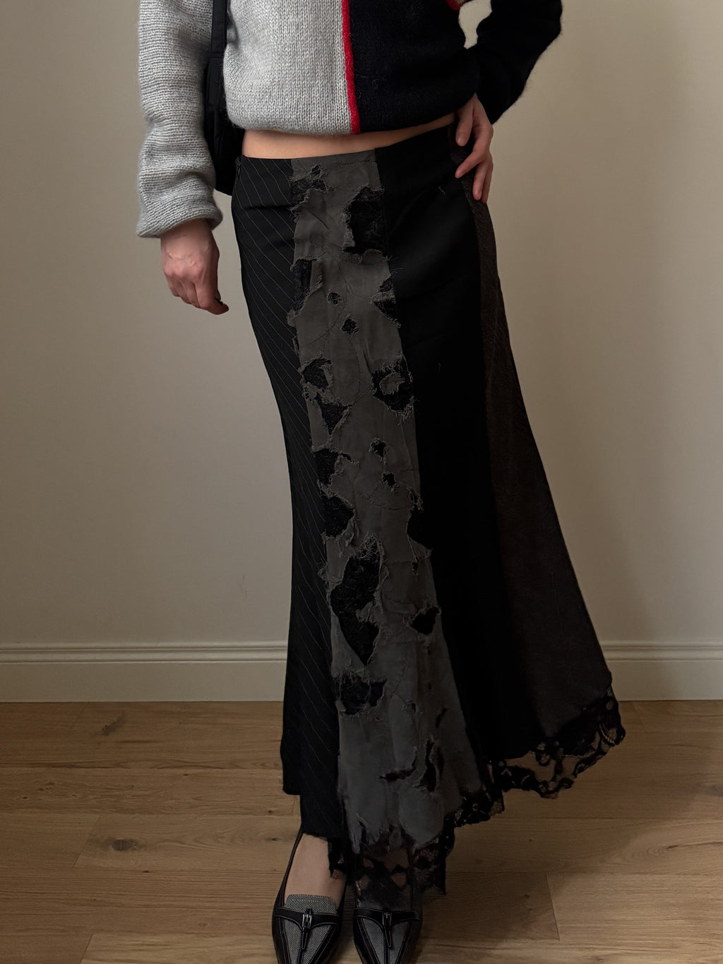 Patchwork black long skirt