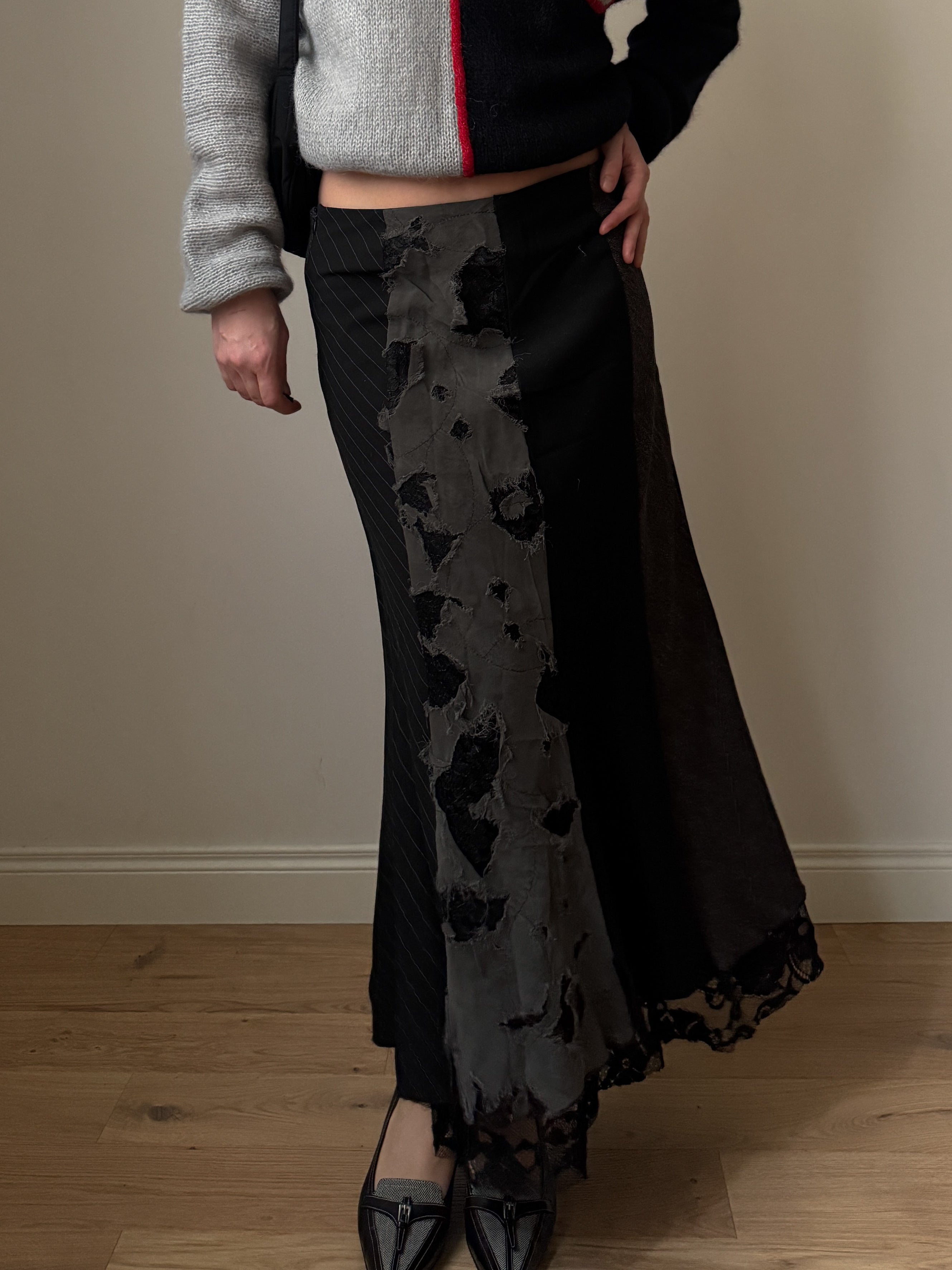 Patchwork black long skirt