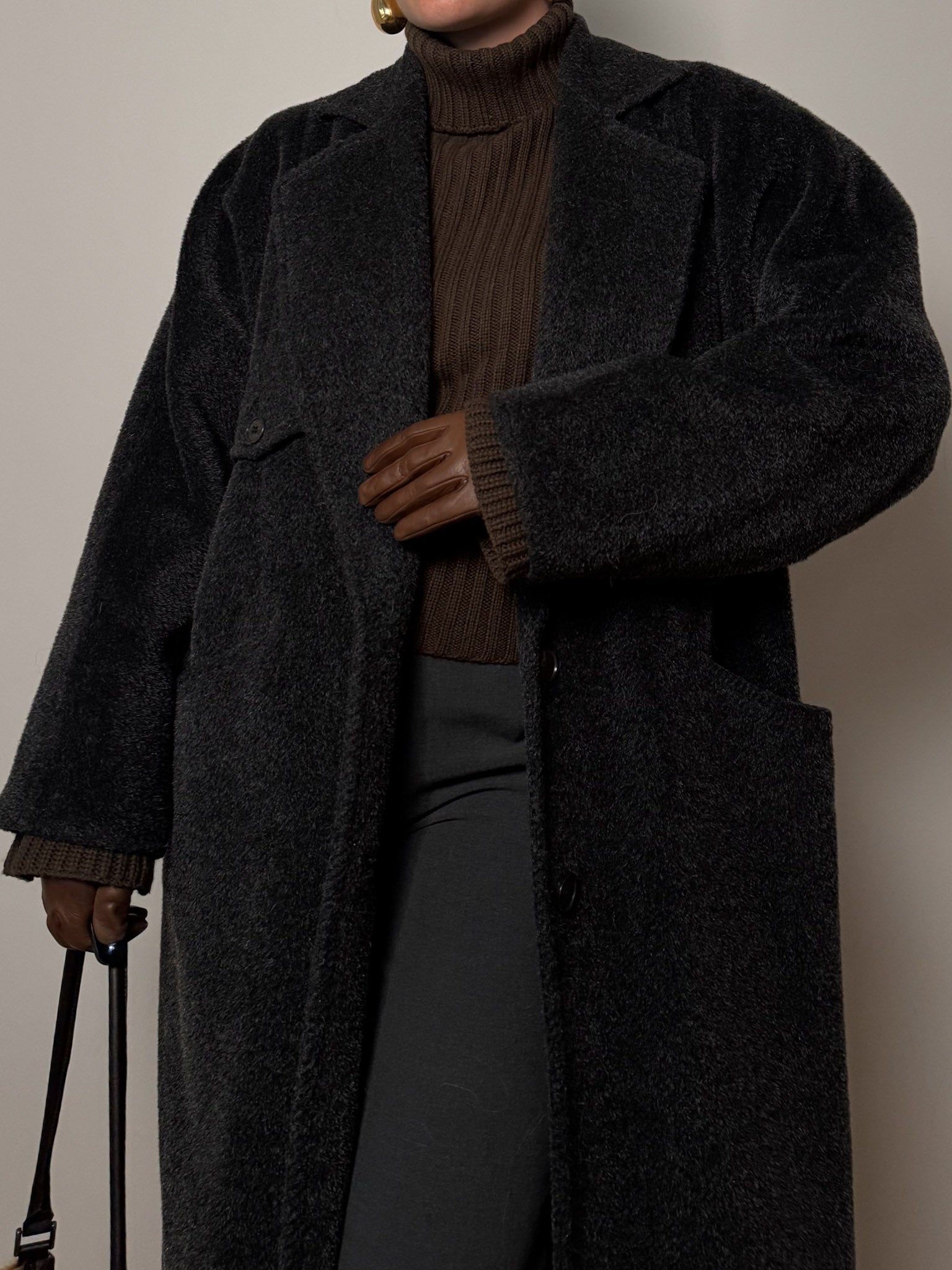 Sportmax lama and wool anthracite coat