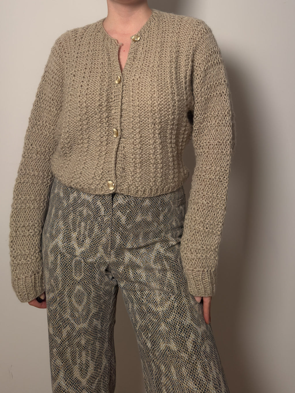 Pure wool handmade beige cardigan