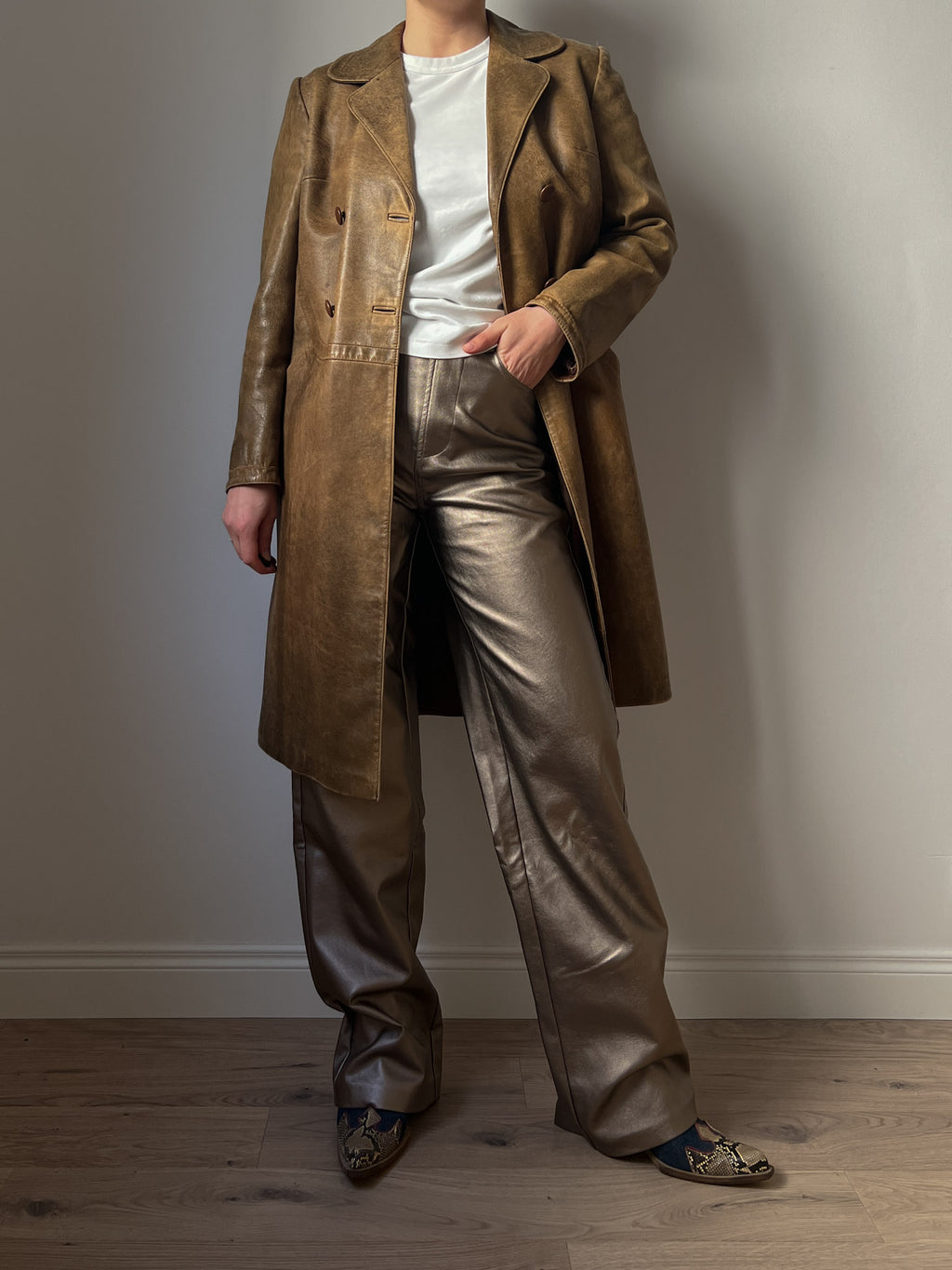 Real leather distressed jacket