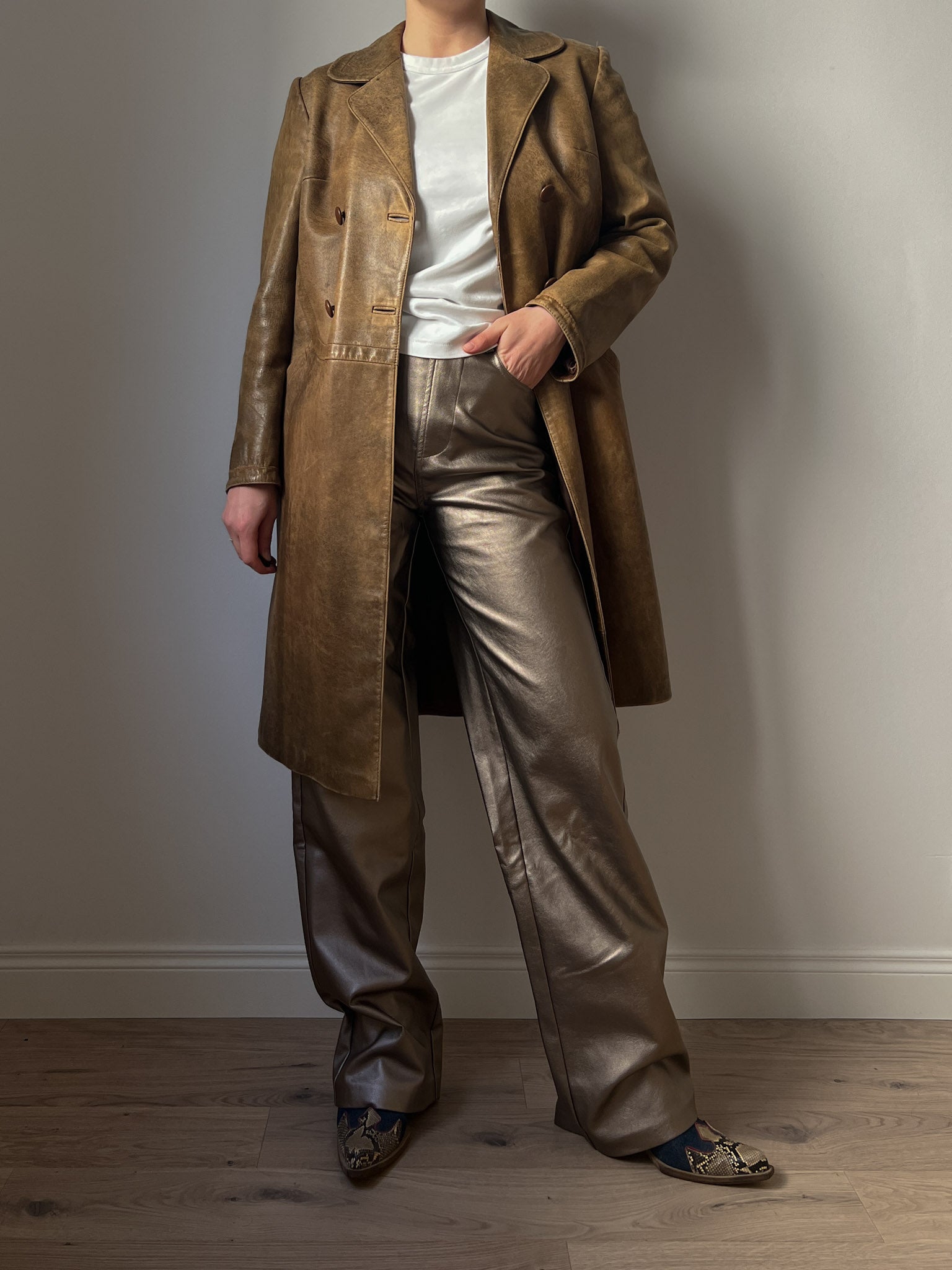 Real leather distressed jacket