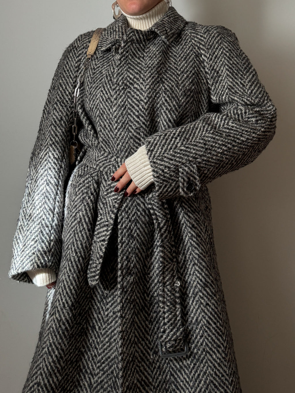 Pure wool herringobone coat