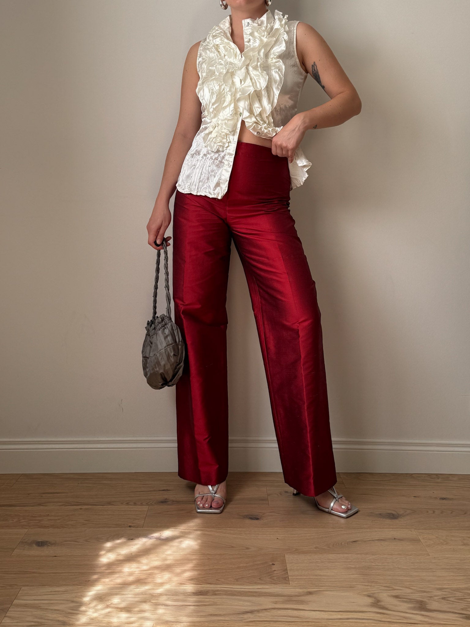Pure silk red pants