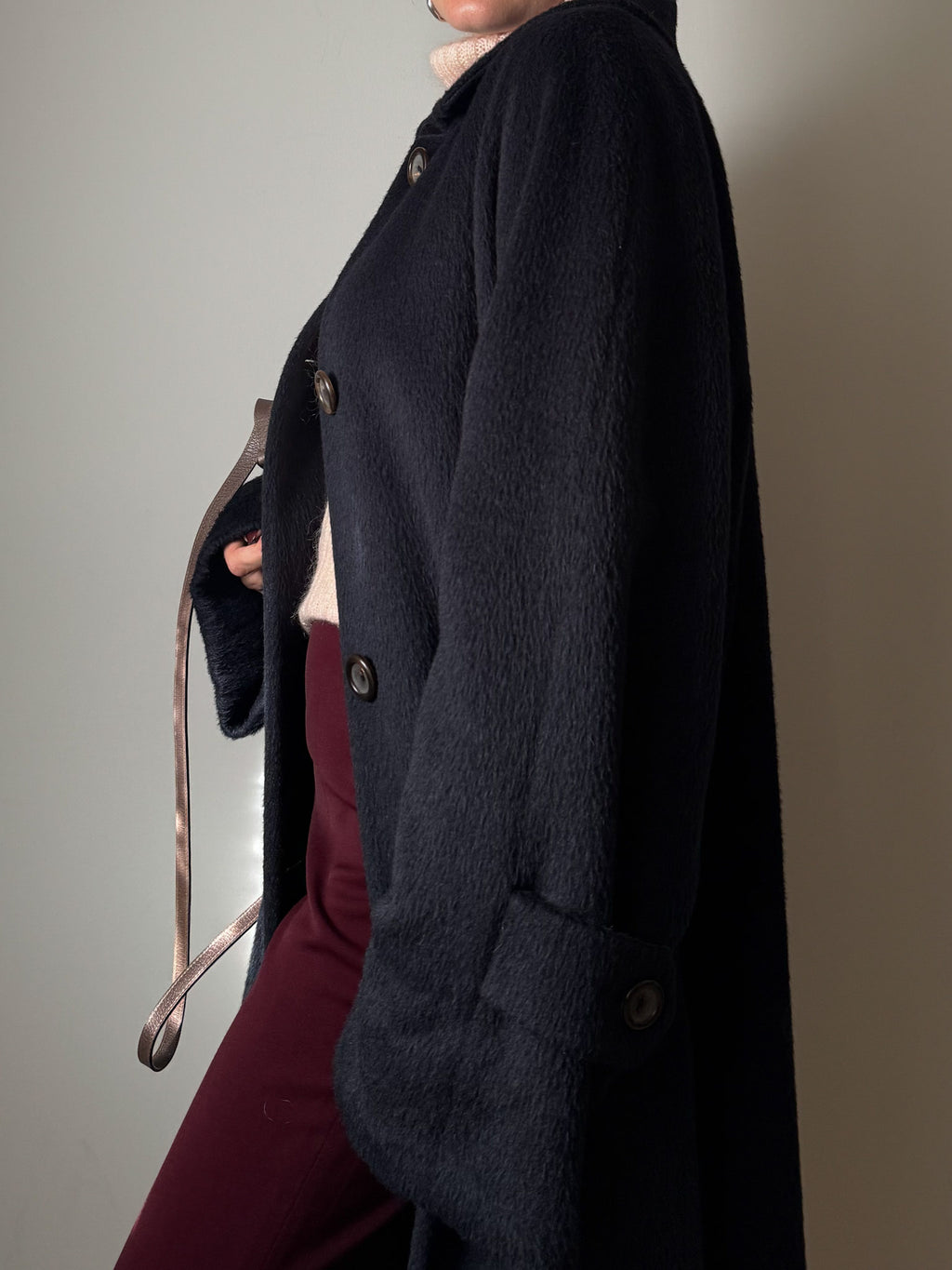 Gil Sander baby lama and wool blue coat