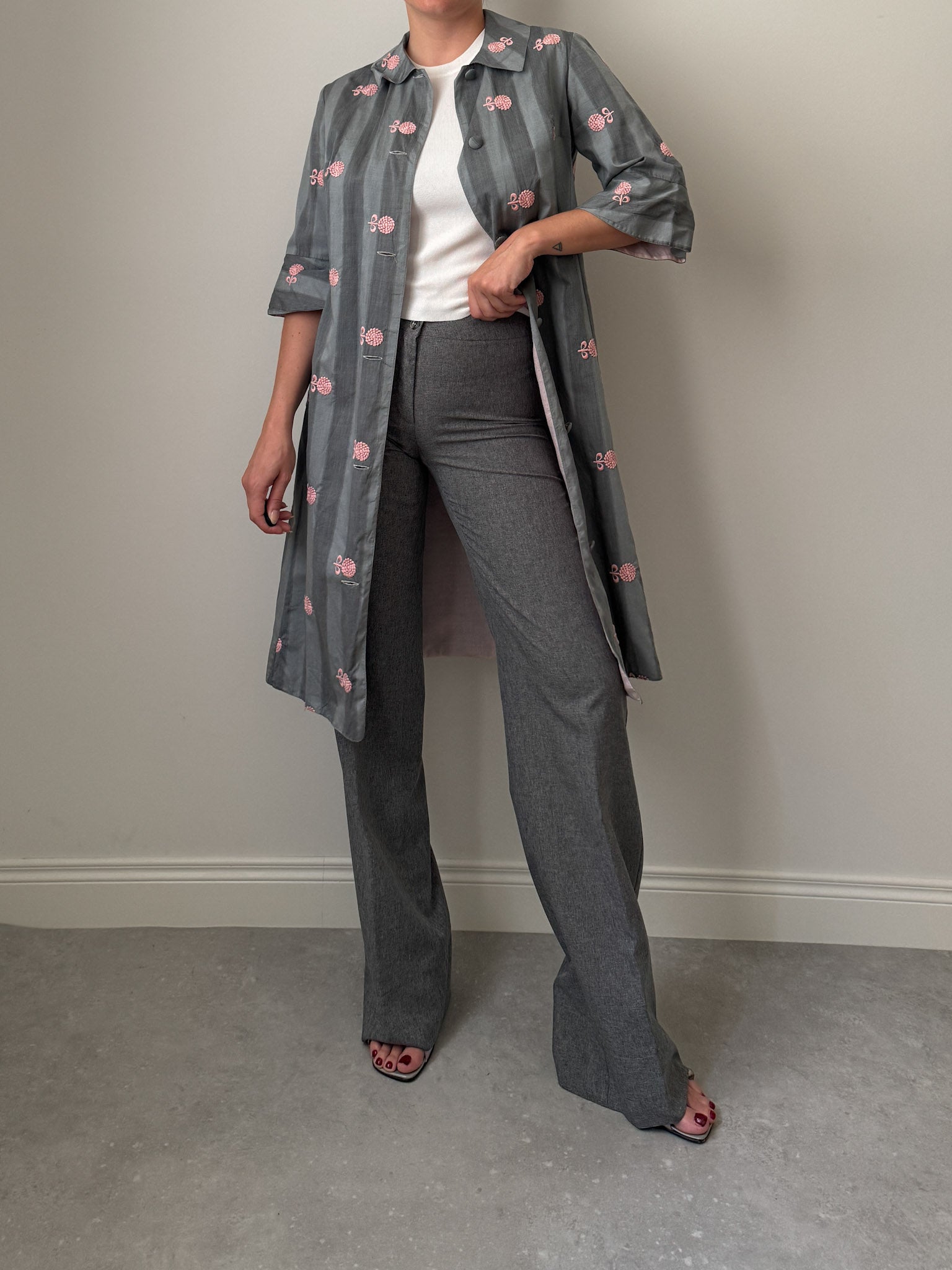 Grey and pink dust coat