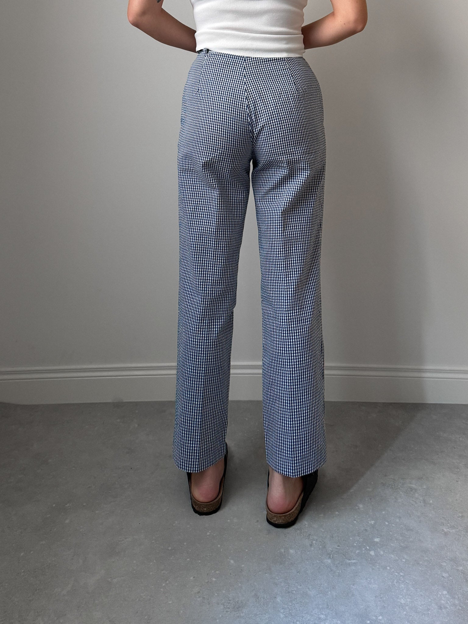 Cotton blue and white vichy pants