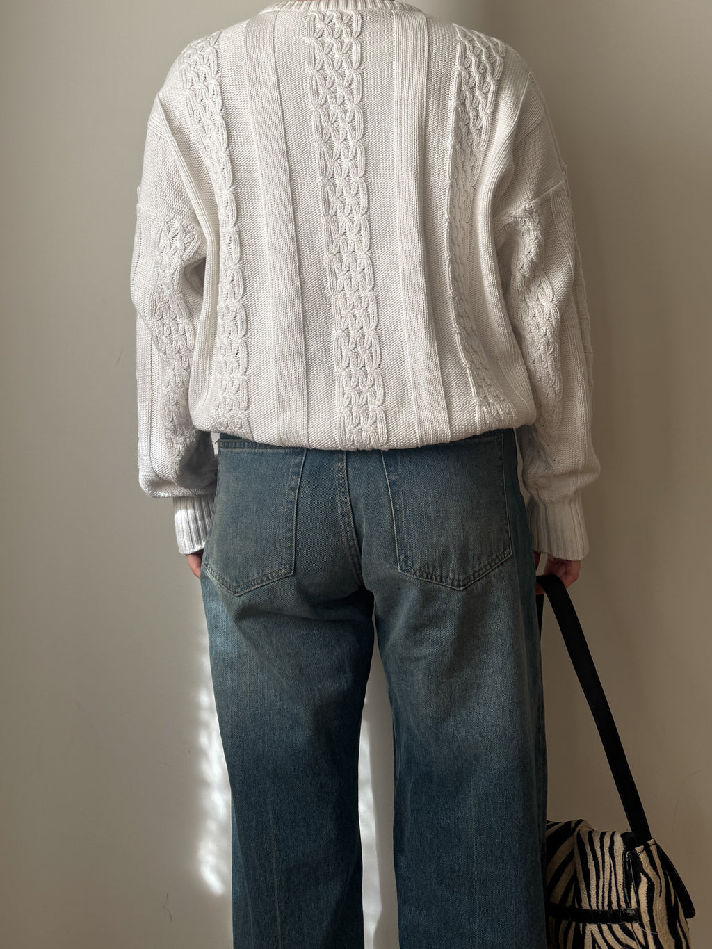Maglione vintage in puro cotone lavorazione a treccia
