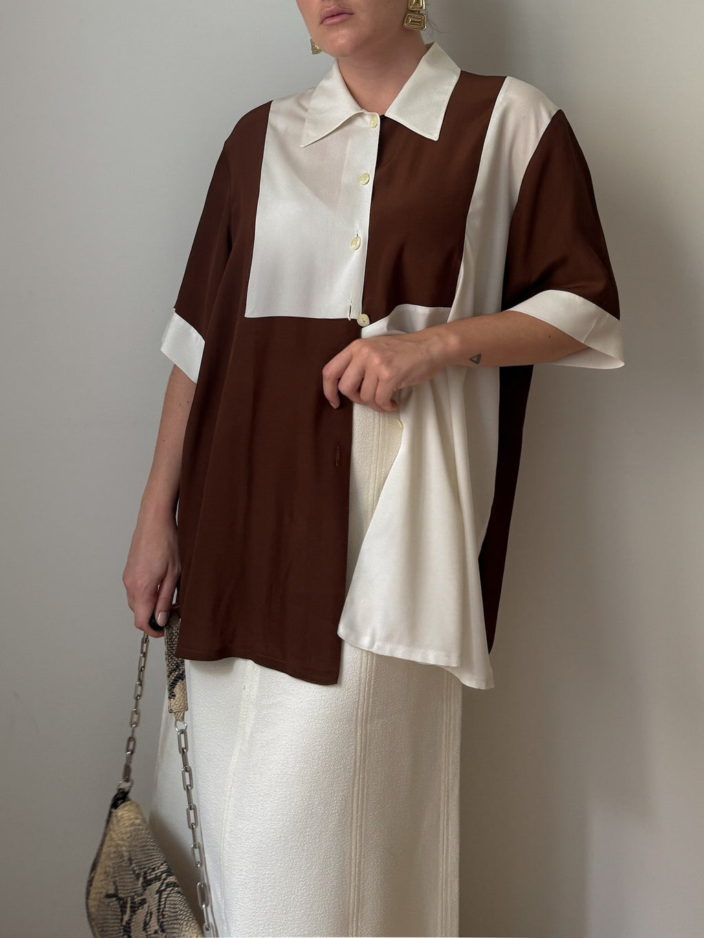 Silk blend ivory and chocolate shirt