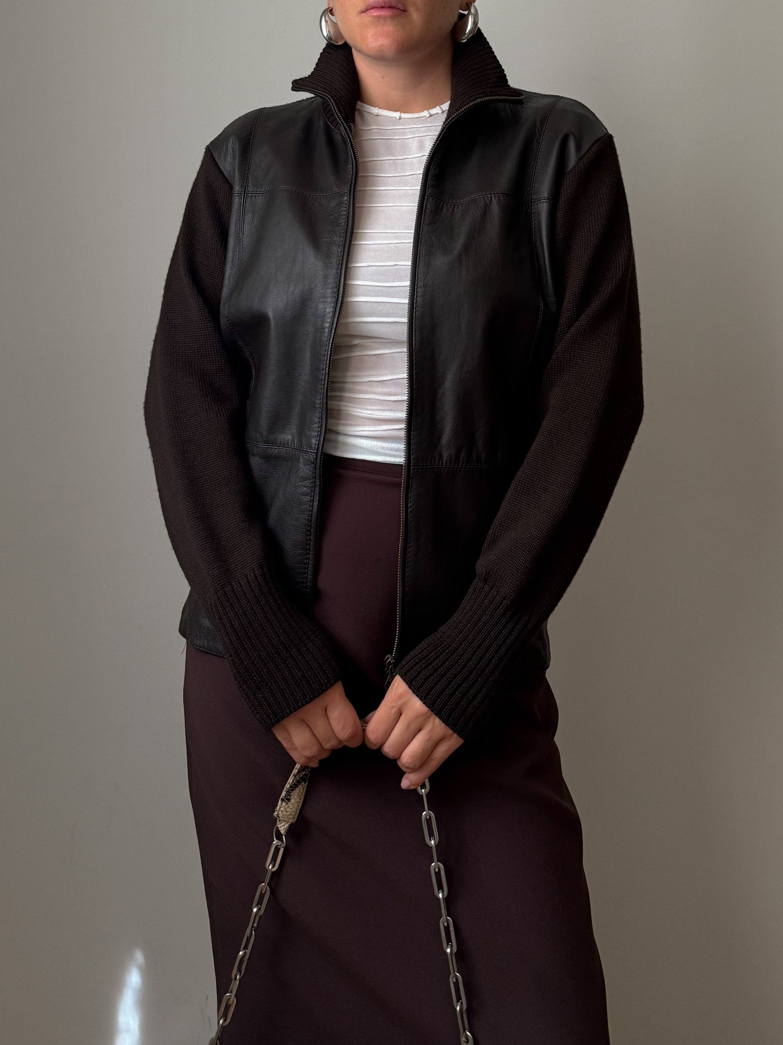 Leather and wool cafè jacket