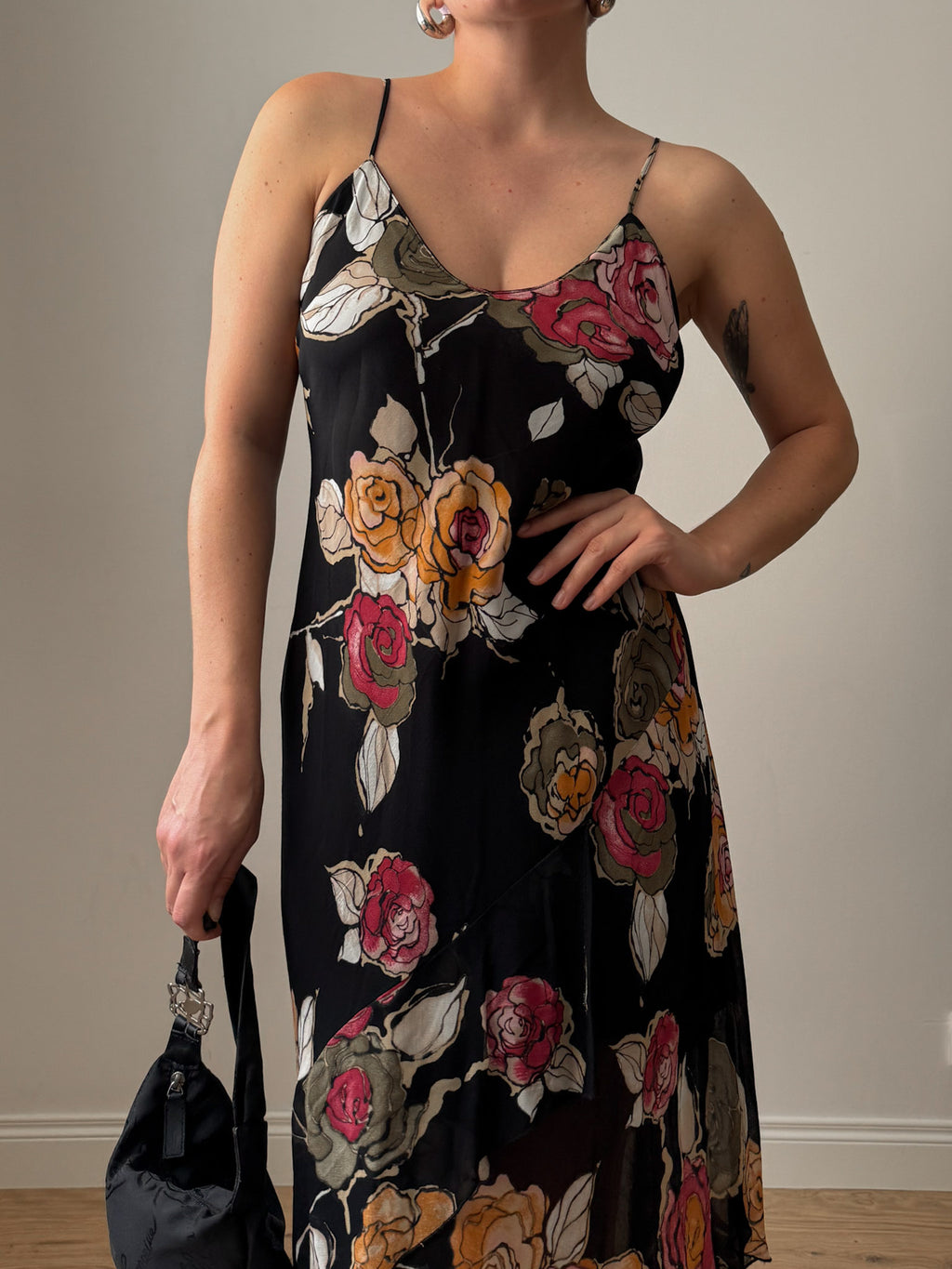 Viscose floral black dress