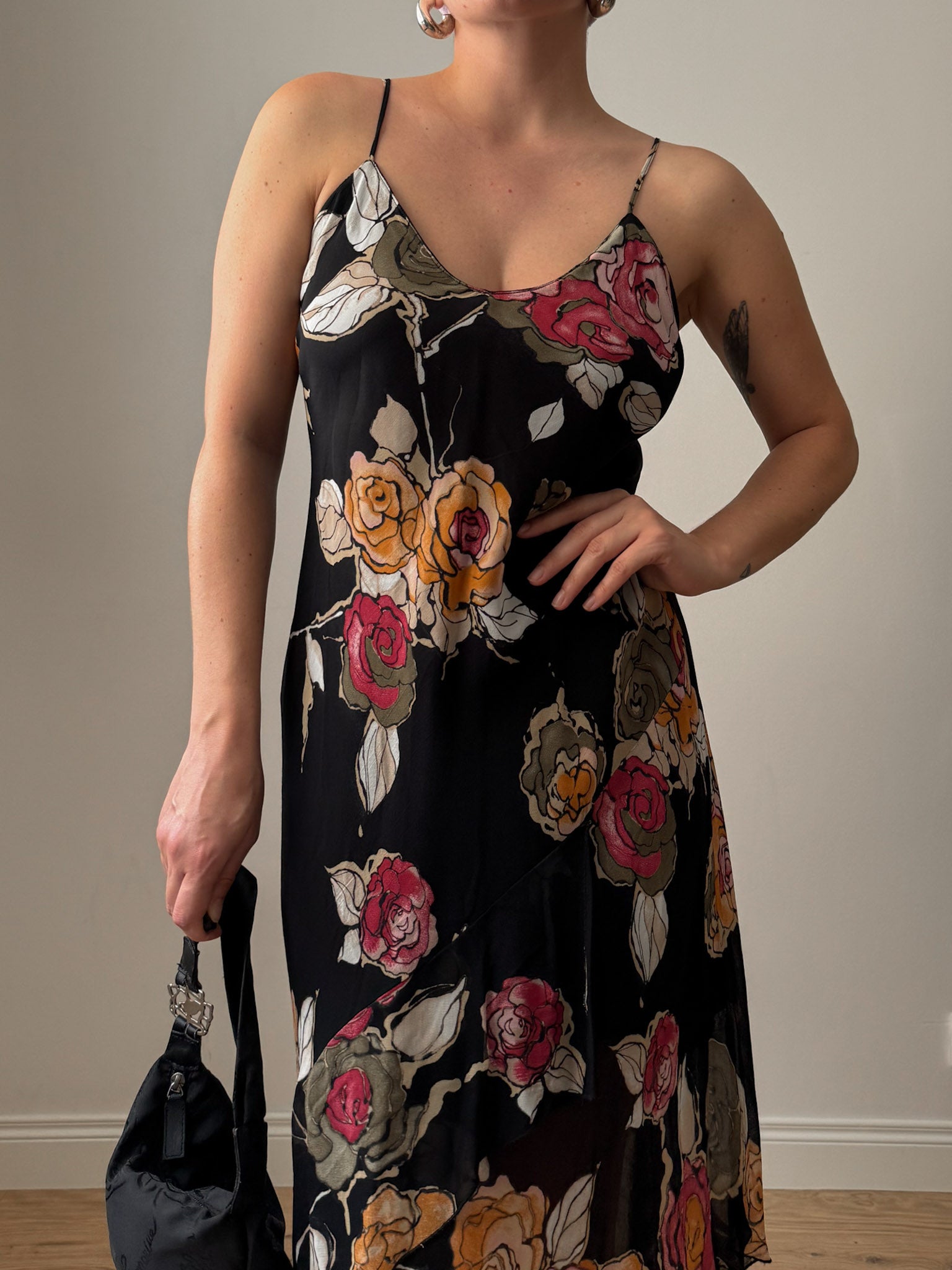 Viscose floral black dress